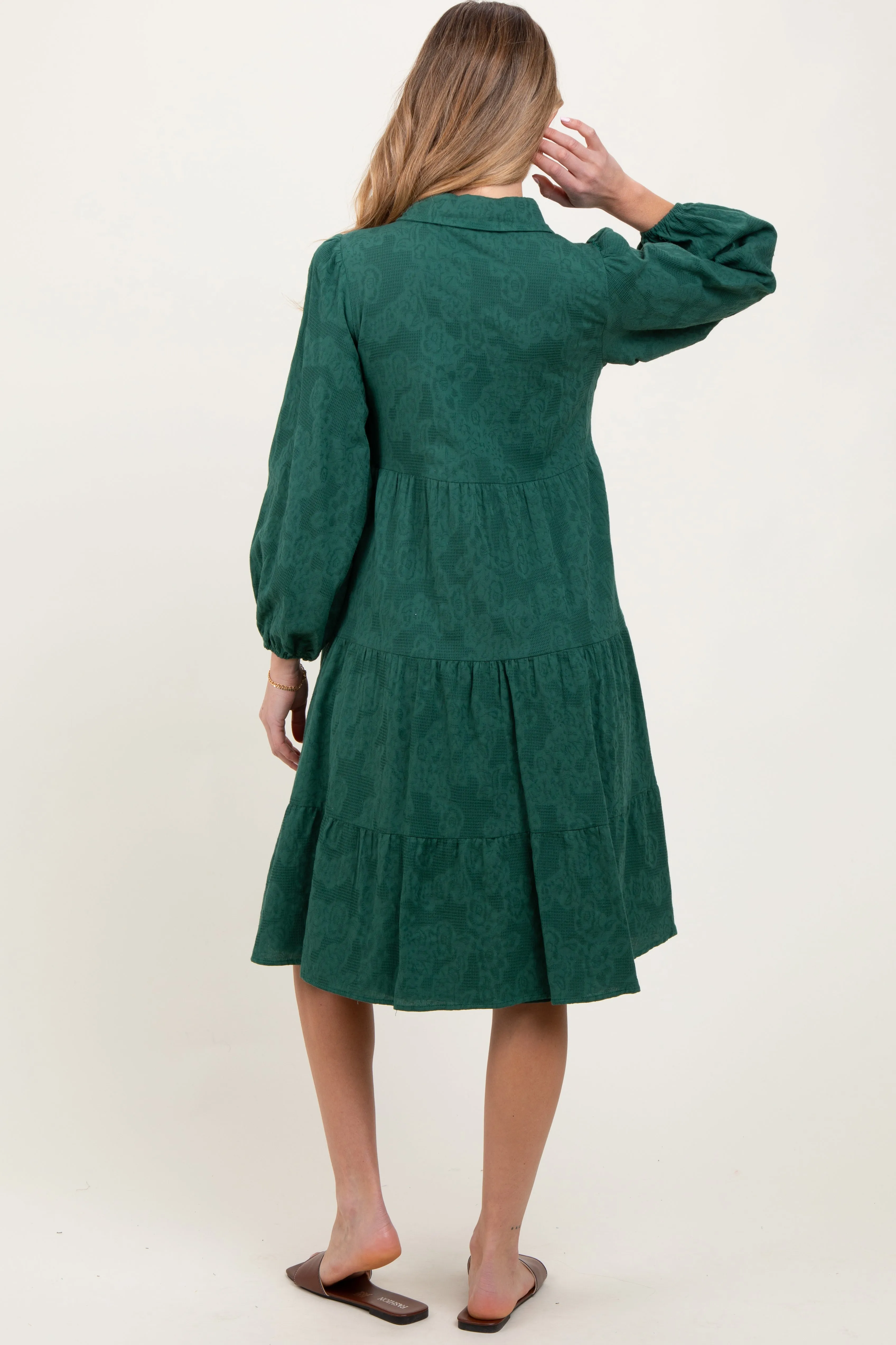 Forest Green Tiered Button Down Maternity Shirt Dress sold by Pinkblush product image thumbnail 3