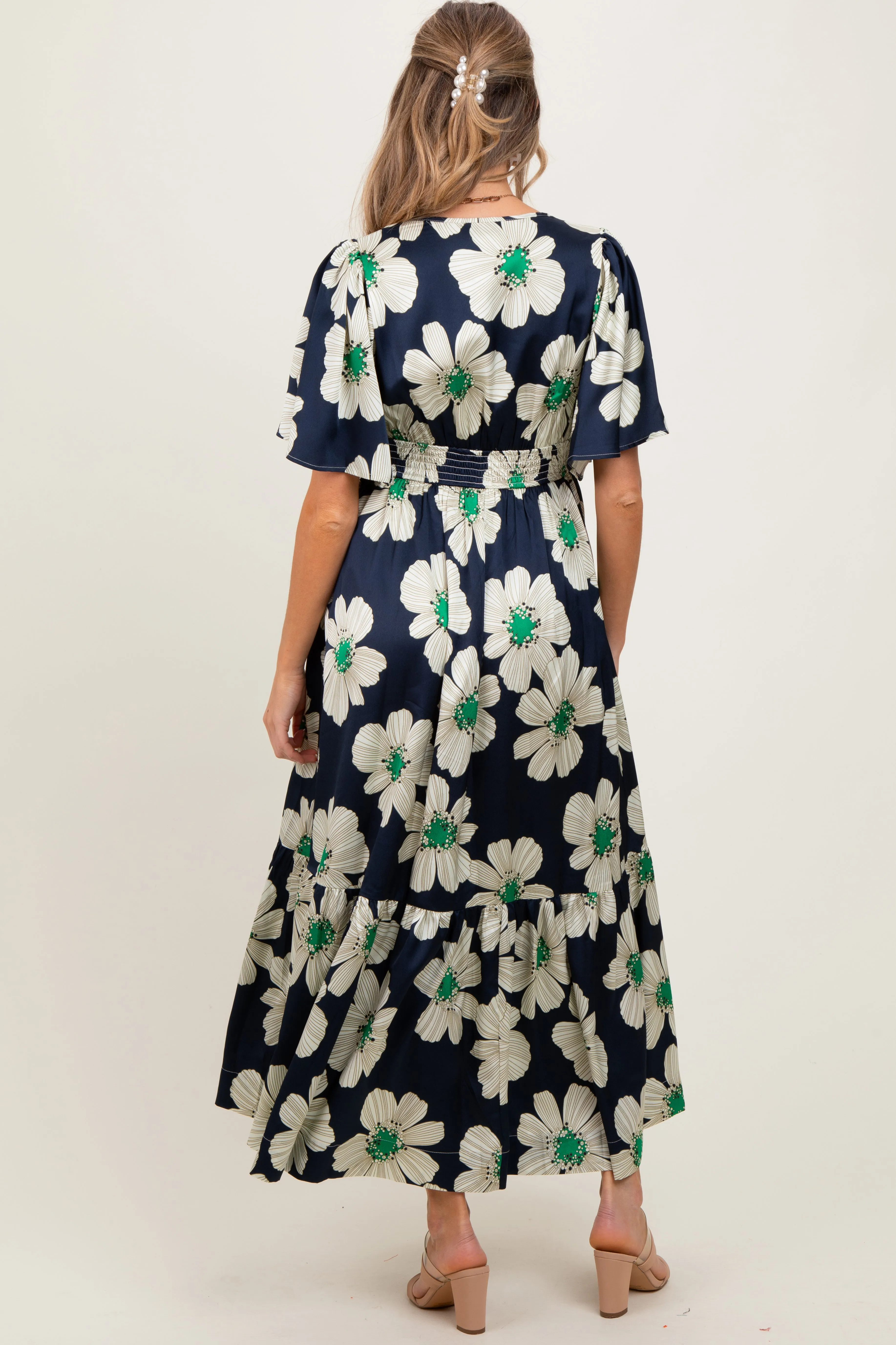 Navy Notched Collar Floral Button Down Maternity Maxi Dress sold by Pinkblush product image thumbnail 3