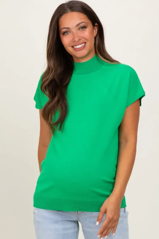 Green Mock Neck Knit Maternity Top sold by Pinkblush