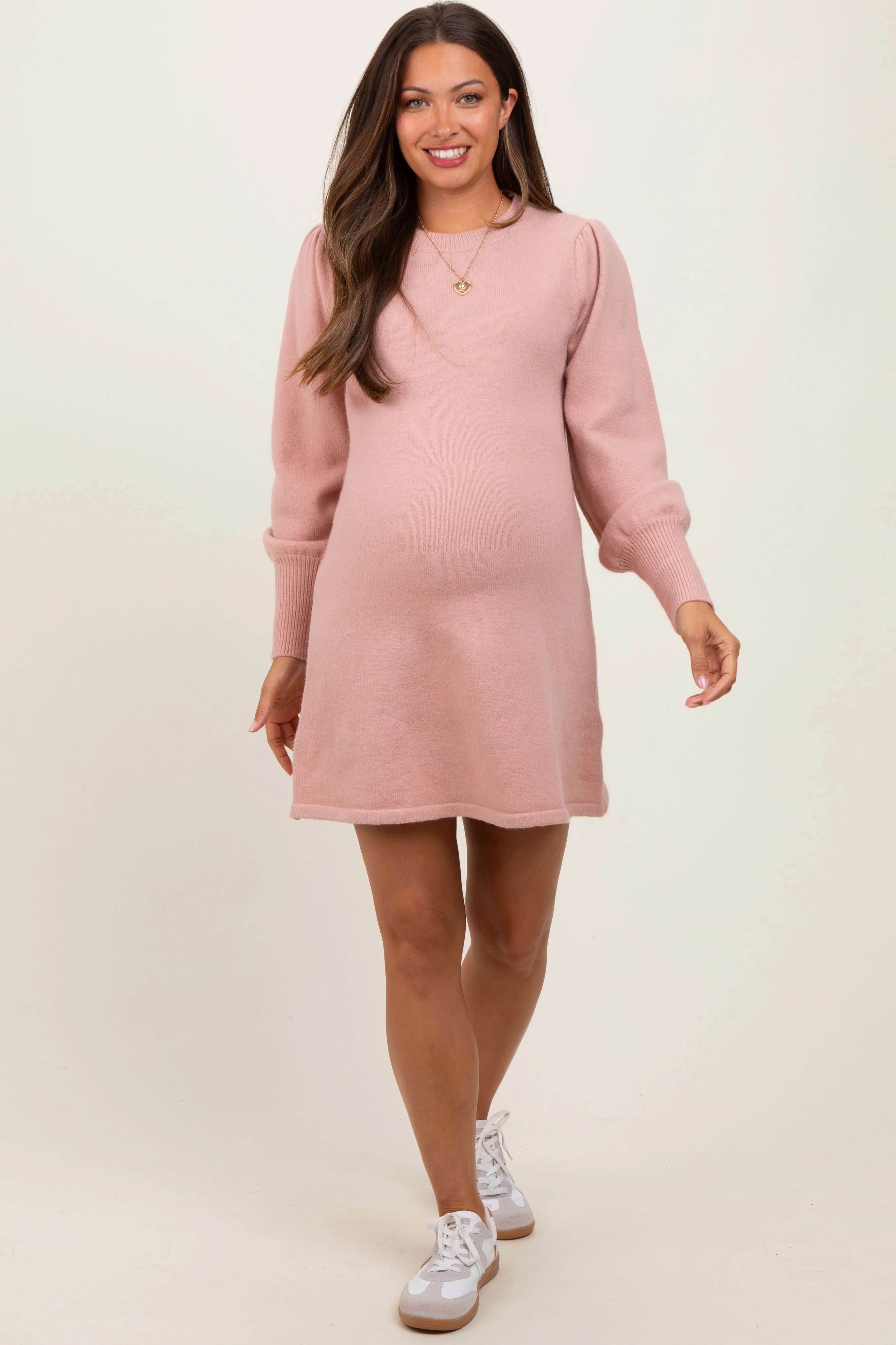 Pink Knit Bubble Sleeve Maternity Mini Dress sold by Pinkblush