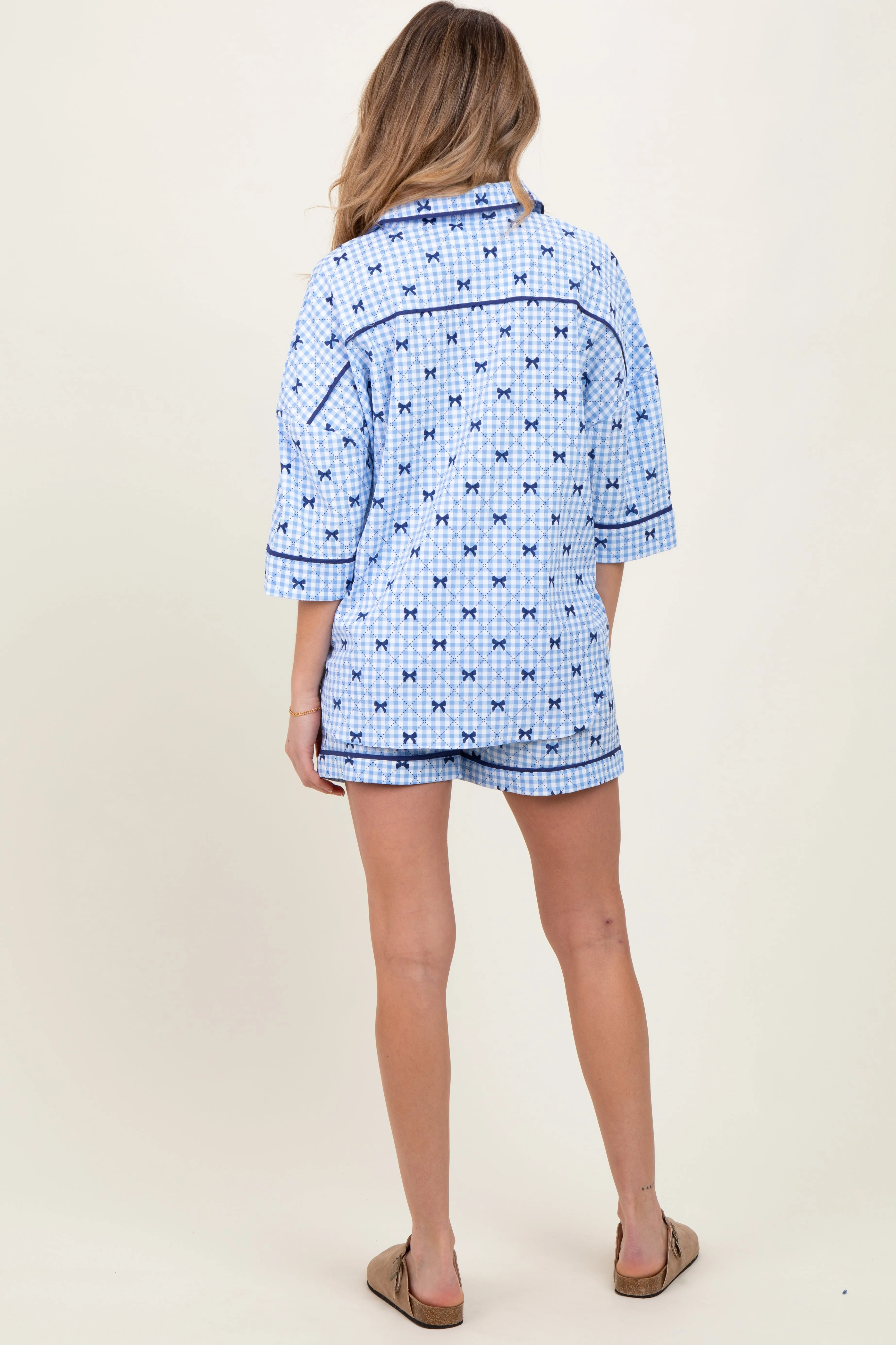Light Blue Bow Print Gingham Pajama Short Maternity Set sold by Pinkblush product image thumbnail 4