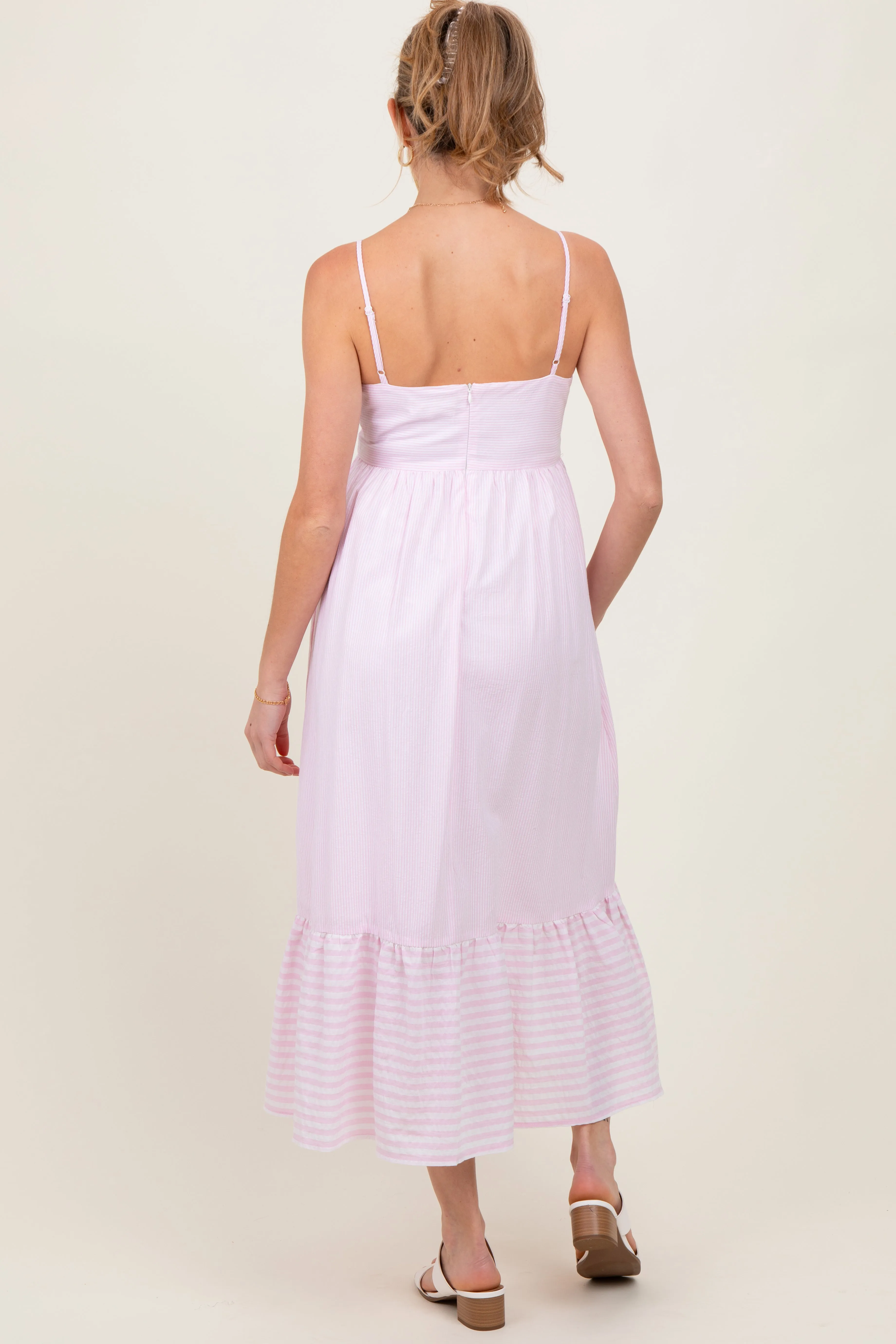 Light Pink Embroidered Striped Colorblock Maternity Midi Dress sold by Pinkblush product image thumbnail 4