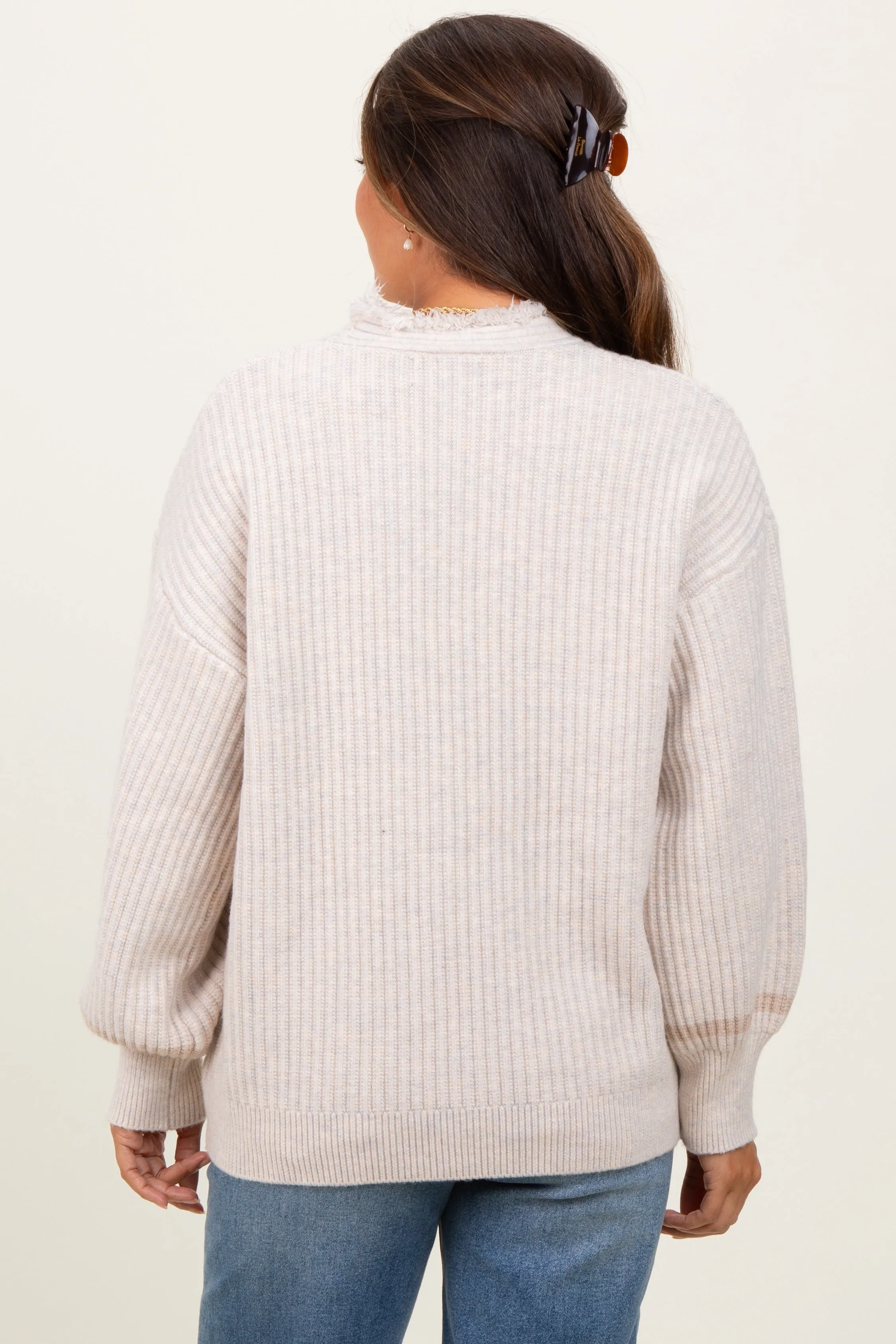 Cream Ribbed Fringe Detail Maternity Button Cardigan sold by Pinkblush product image thumbnail 4