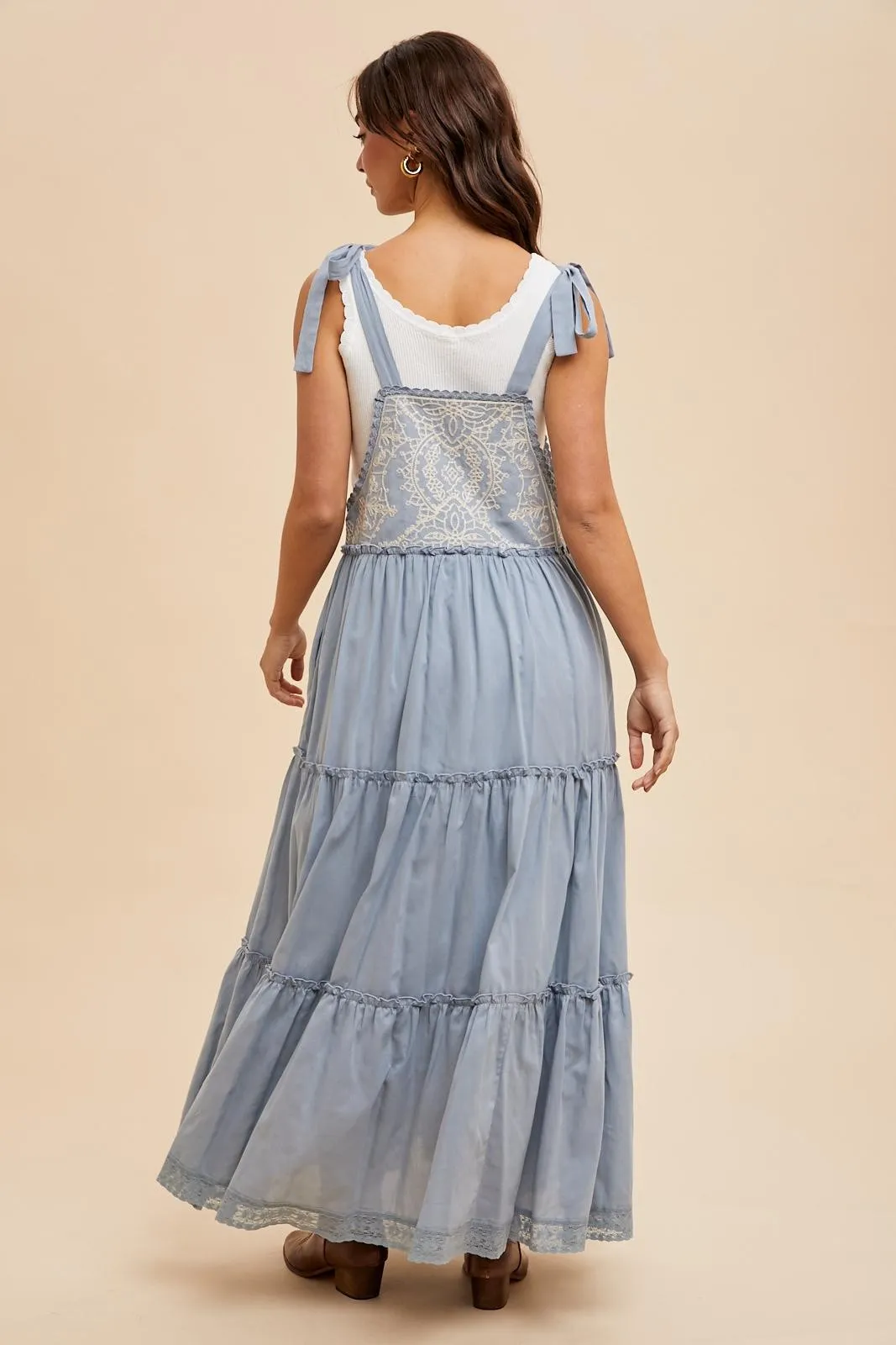 Blue Embroidered Ruffle Tiered Apron Dress sold by Pinkblush product image thumbnail 5