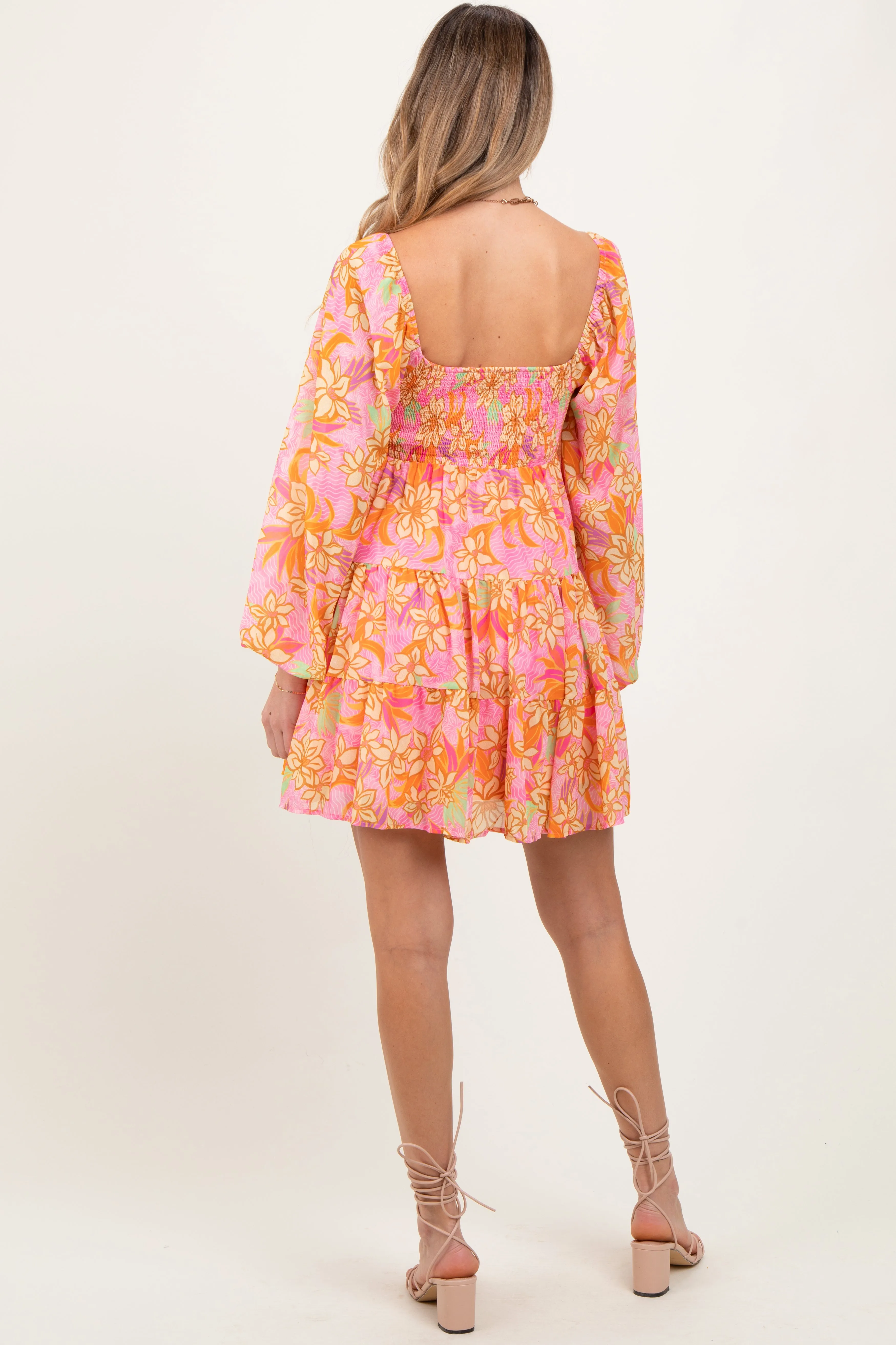 Pink Floral Smocked Bubble Sleeve Maternity Dress sold by Pinkblush product image thumbnail 4