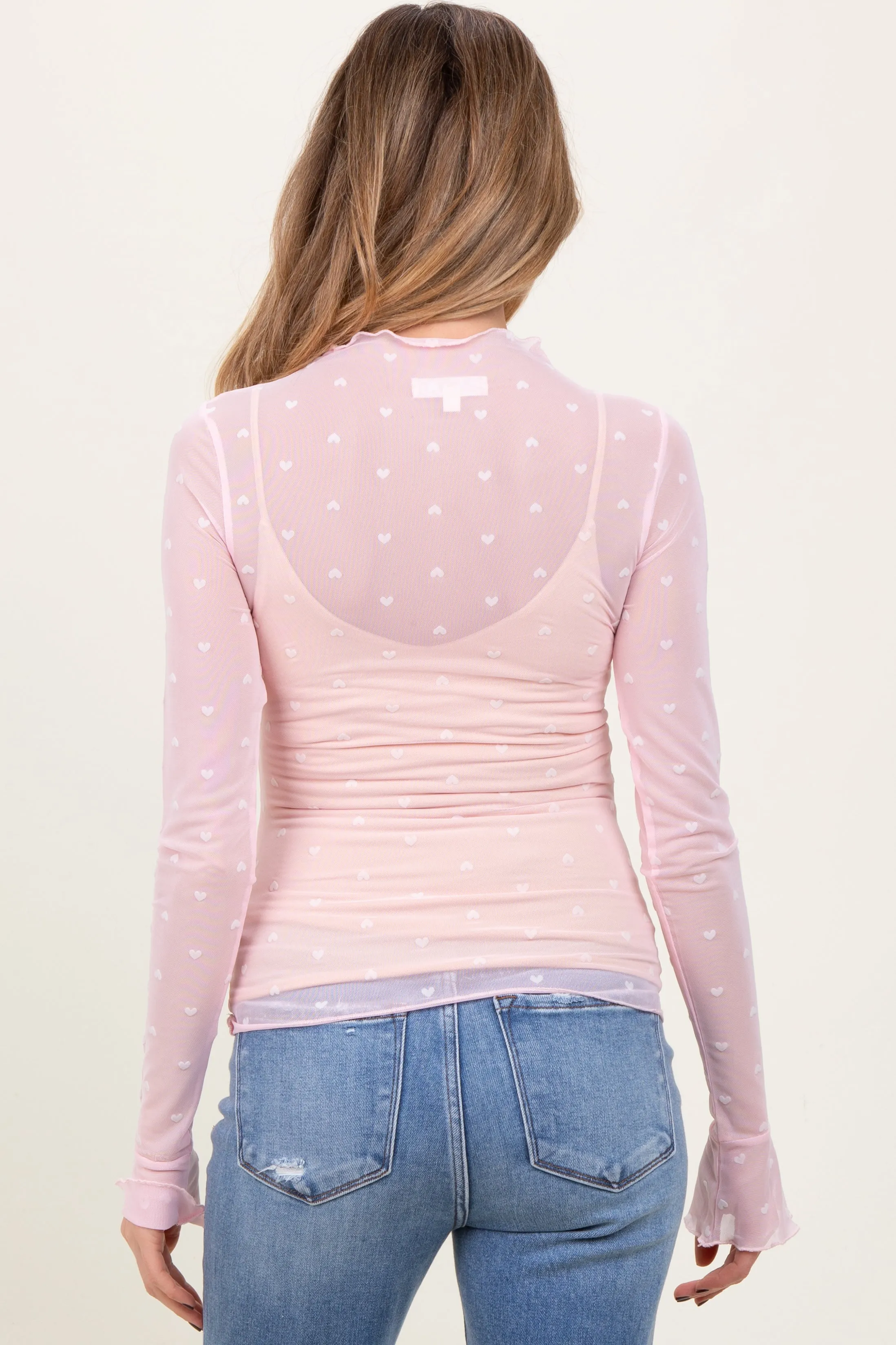 Light Pink Mesh Heart High Neck Long Sleeve Maternity Top sold by Pinkblush product image thumbnail 4