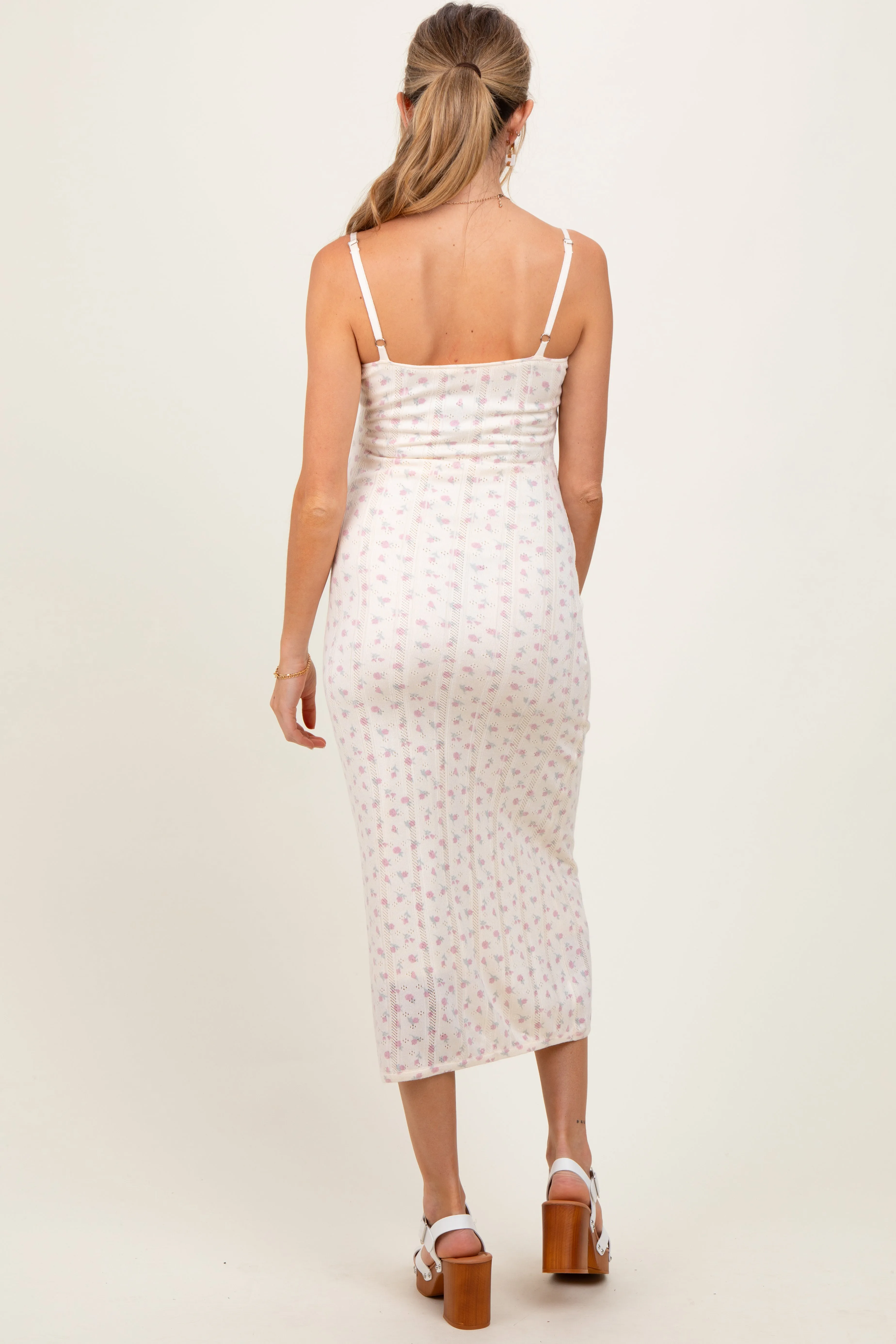 Ivory Floral Pointelle Knit Maternity Midi Dress sold by Pinkblush product image thumbnail 4