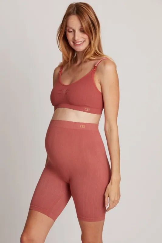 Rust Cache Couer Maternity Zoe Mid Thigh Shorts sold by Pinkblush