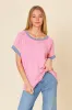 Pink Ribbed Colorblock Detail Short Sleeve Top sold by Pinkblush