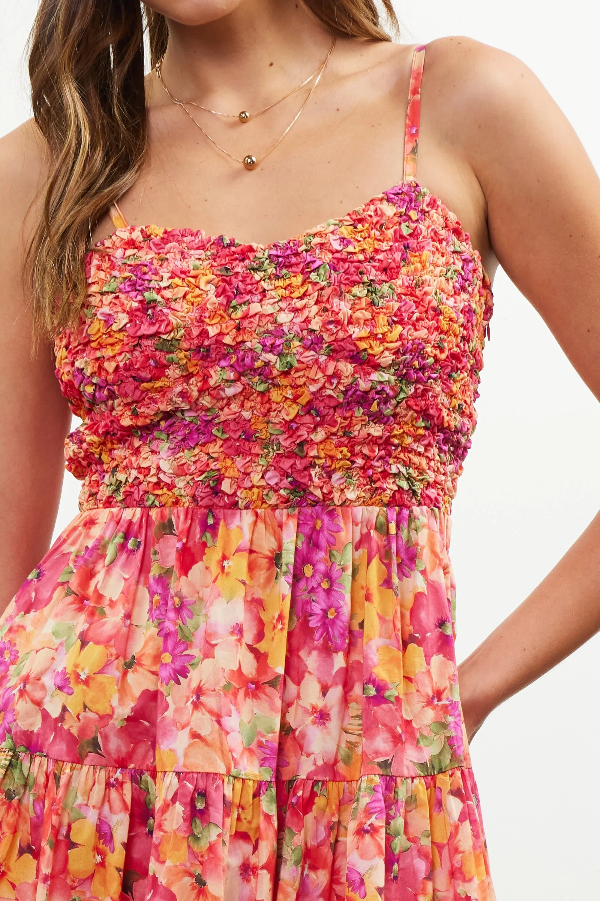 Coral Floral Textured Smocked Maxi Dress sold by Pinkblush product image thumbnail 4