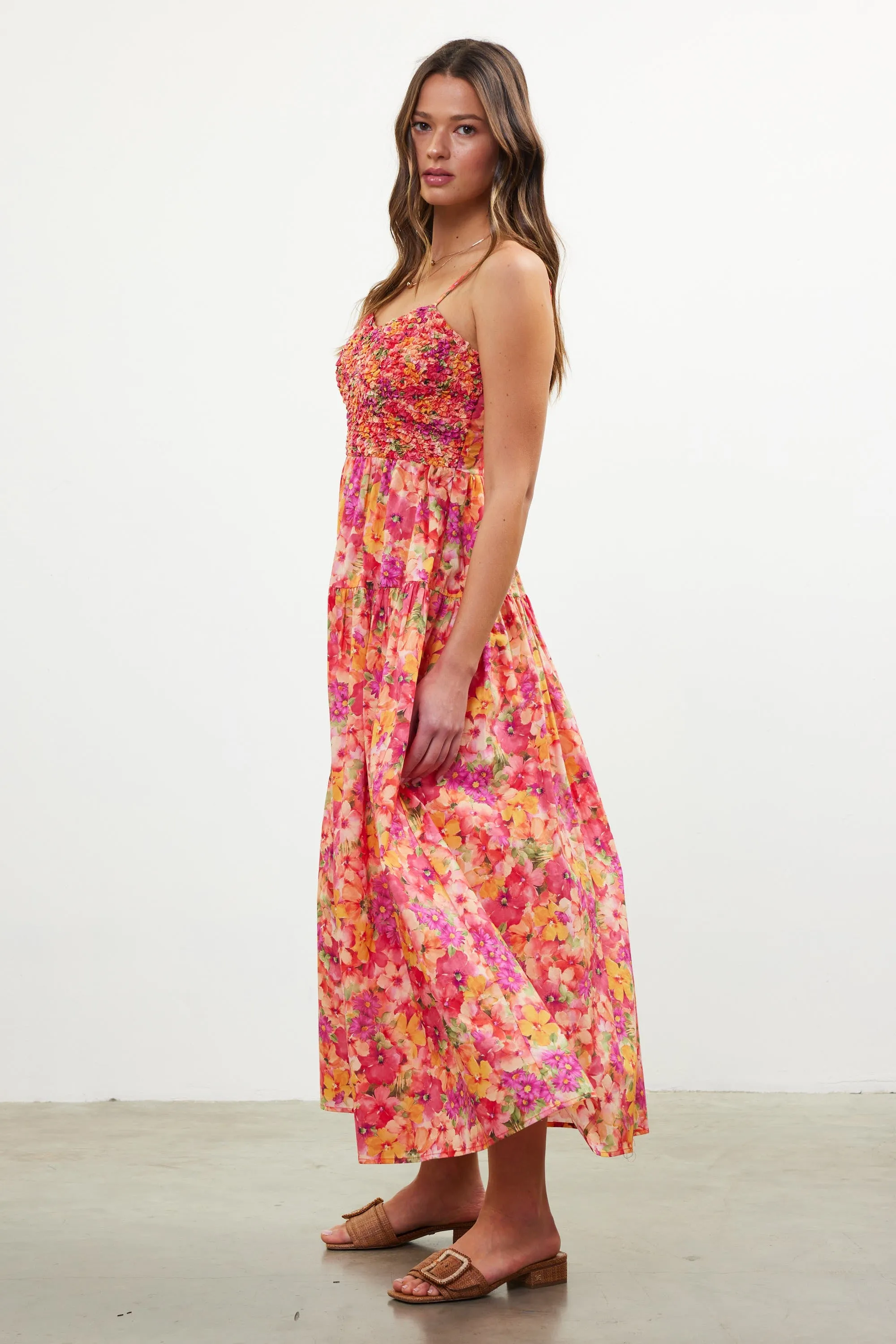 Coral Floral Textured Smocked Maxi Dress sold by Pinkblush product image thumbnail 2
