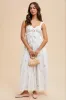 White Embroidered Front Bow Tie Maxi Dress sold by Pinkblush