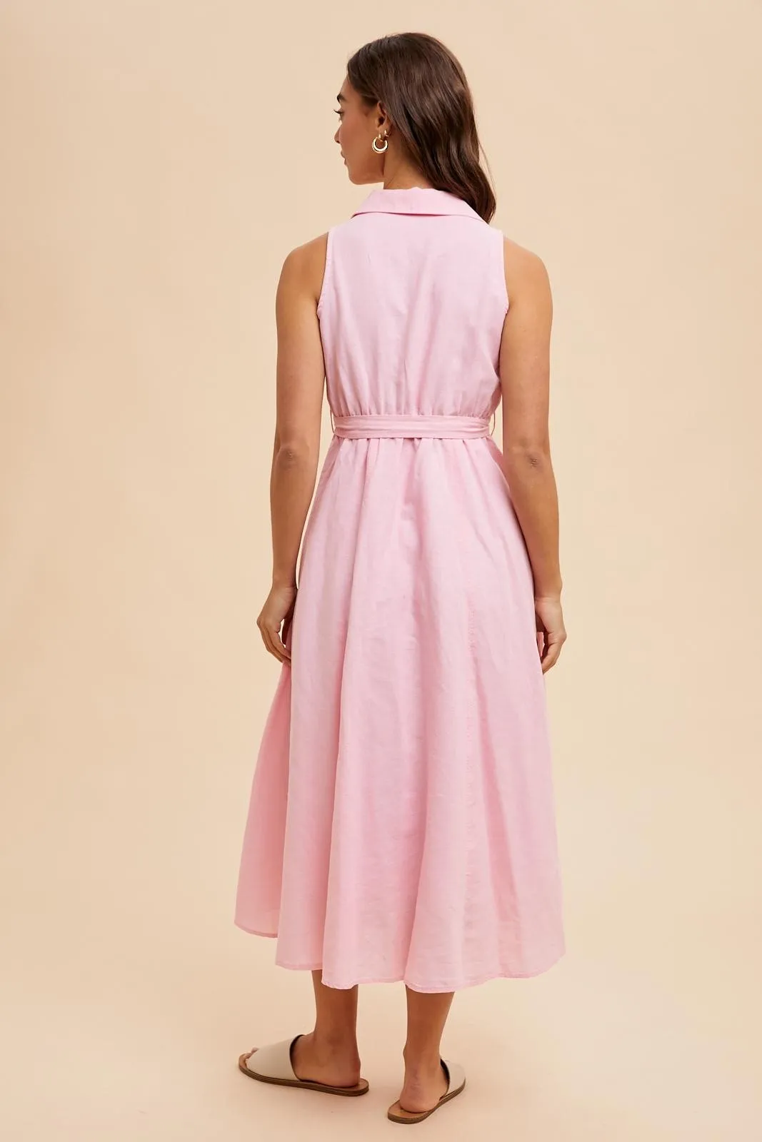 Light Pink Sleeveless Linen Blend Midi Shirt Dress sold by Pinkblush product image thumbnail 4