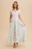 Ivory Bow Print Shirred Bodice Puff Sleeve Dress sold by Pinkblush