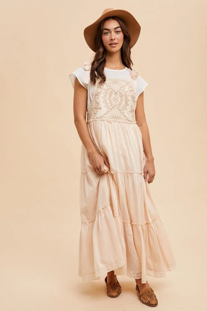 Cream Embroidered Ruffle Tiered Apron Dress sold by Pinkblush product image thumbnail 3