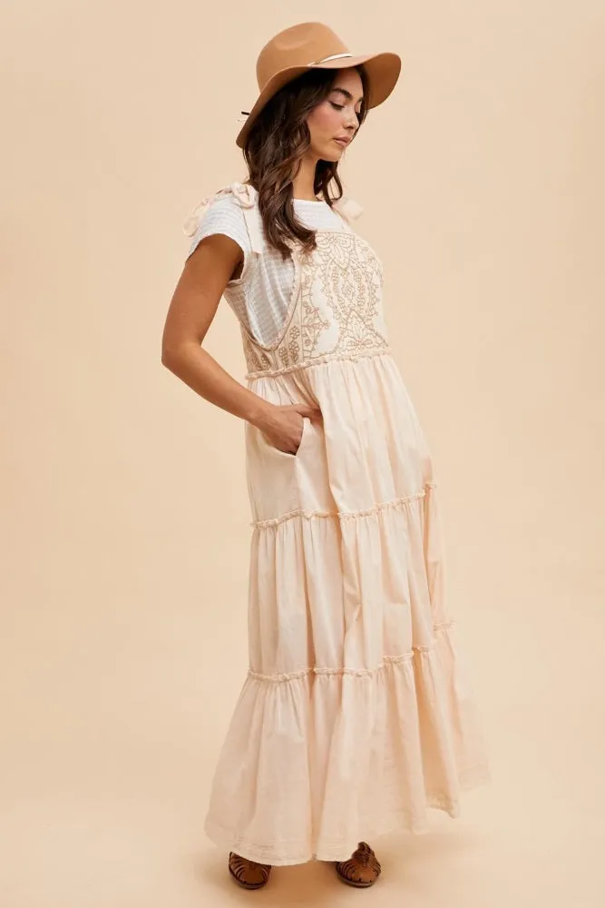 Cream Embroidered Ruffle Tiered Apron Dress sold by Pinkblush product image thumbnail 4