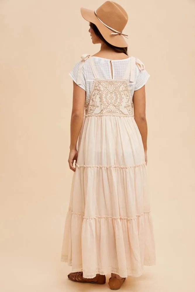 Cream Embroidered Ruffle Tiered Apron Dress sold by Pinkblush product image thumbnail 5