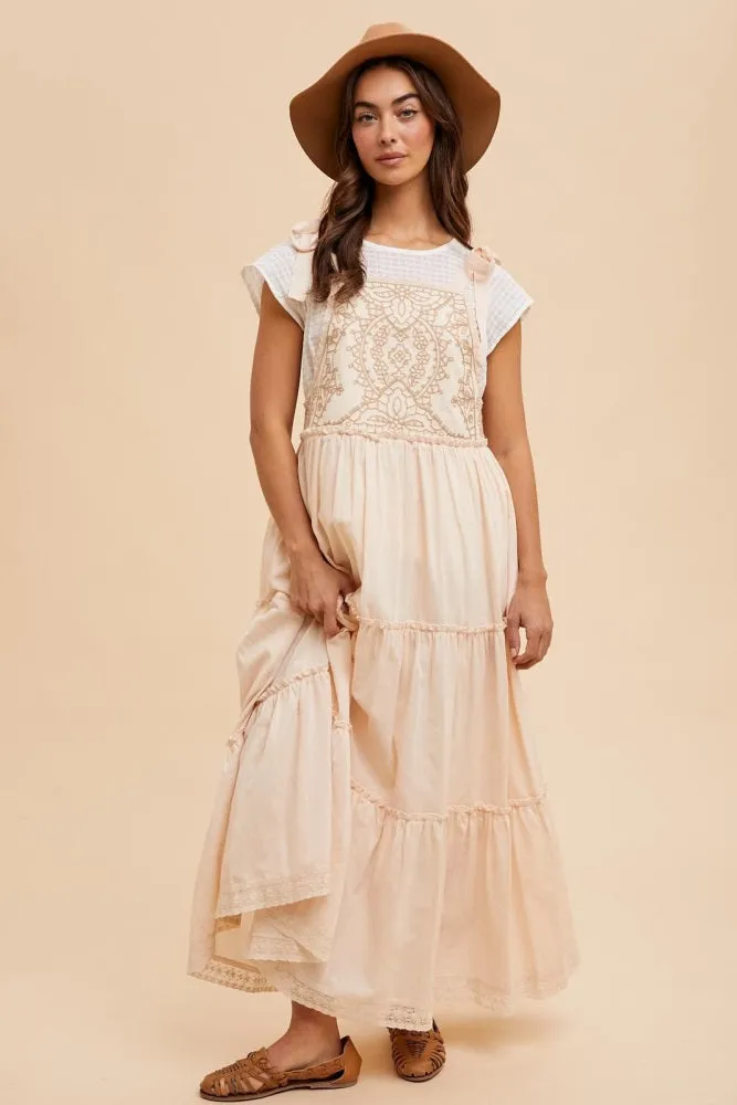 Cream Embroidered Ruffle Tiered Apron Dress sold by Pinkblush product image thumbnail 2