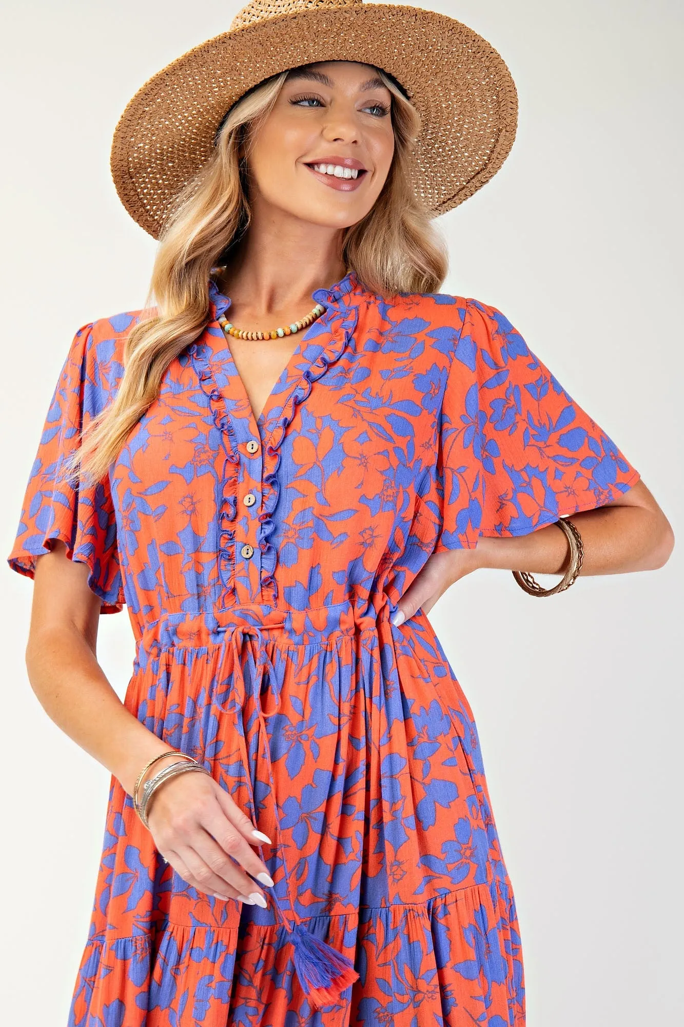 Orange Button Ruffle Detail Maxi Dress sold by Pinkblush product image thumbnail 2