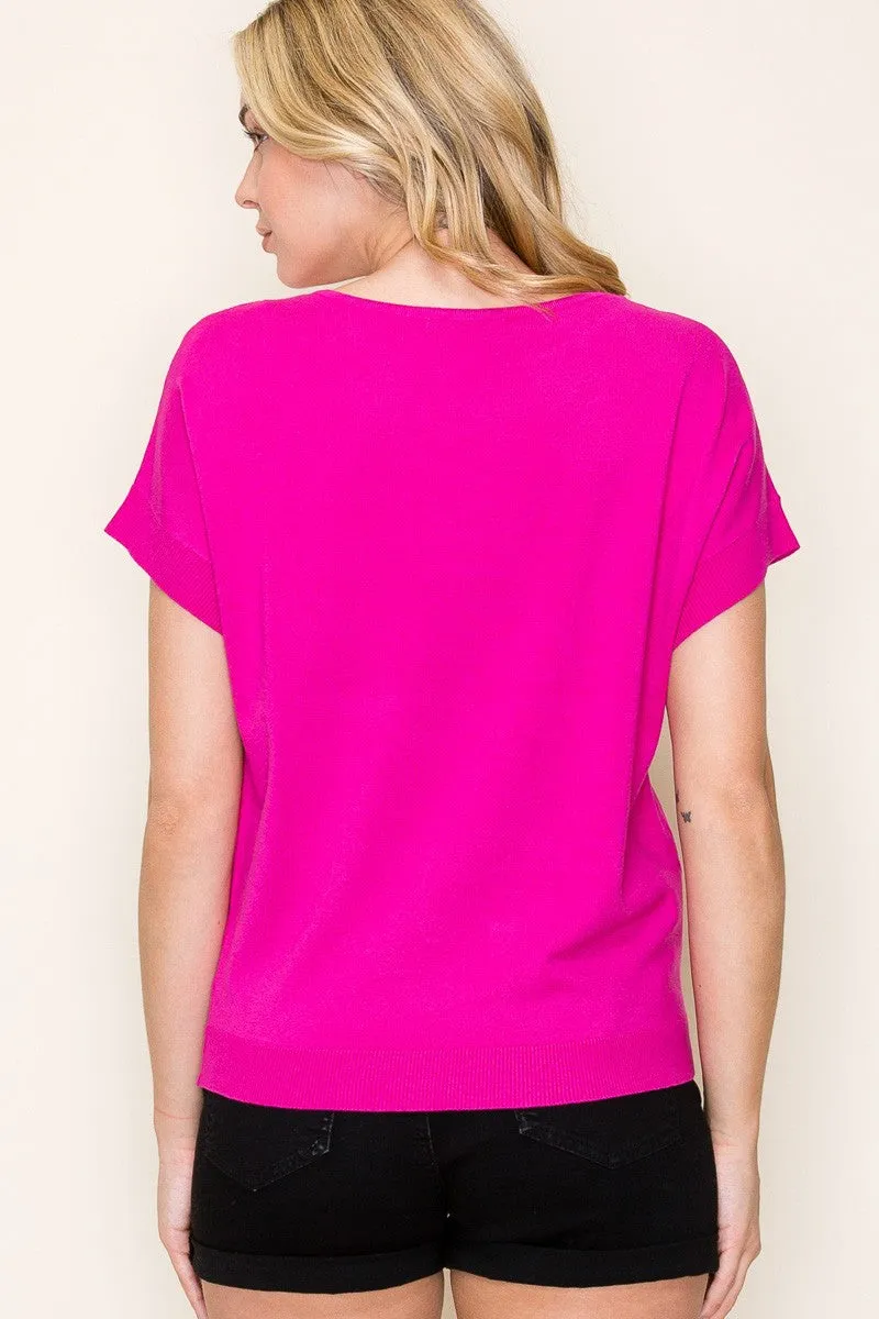 Fuchsia Knit Short Sleeve Top sold by Pinkblush product image thumbnail 3
