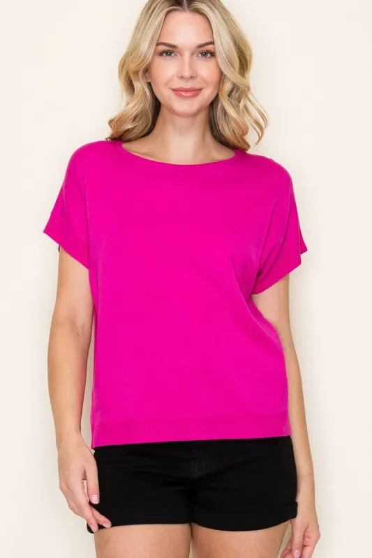 Fuchsia Knit Short Sleeve Top sold by Pinkblush