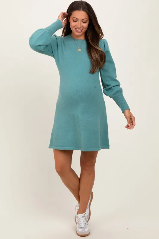 Light Olive Knit Bubble Sleeve Maternity Mini Dress sold by Pinkblush