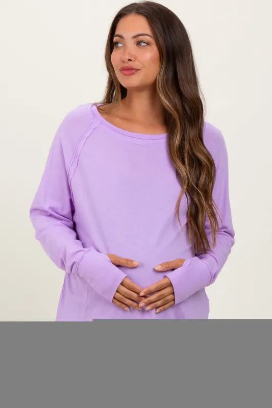 Lavender Heather Exposed Seam Long Sleeve Maternity Top sold by Pinkblush