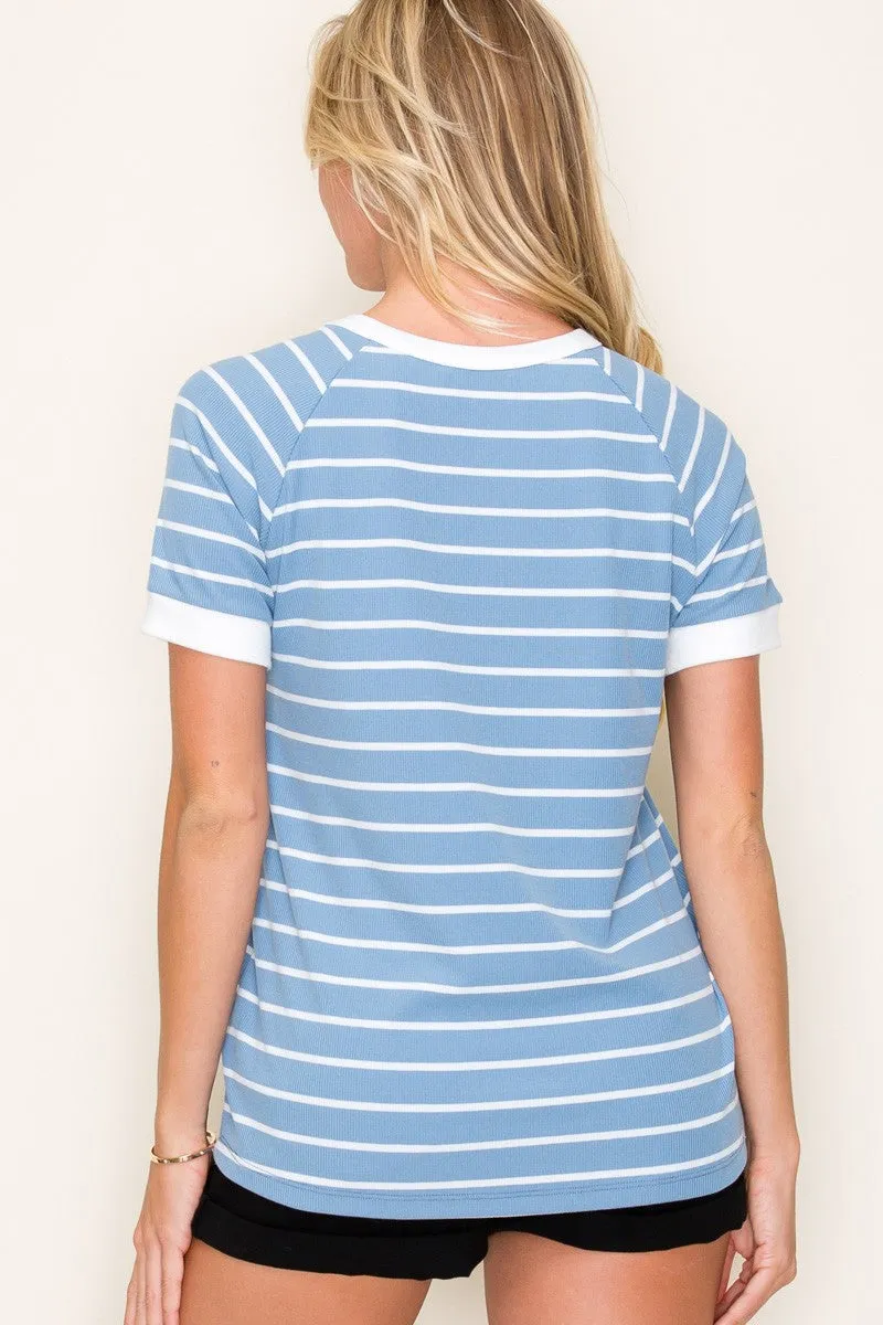 Blue Striped Contrast Border Top sold by Pinkblush product image thumbnail 3