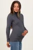 Charcoal Brushed Knit Basic Turtleneck Maternity Top sold by Pinkblush