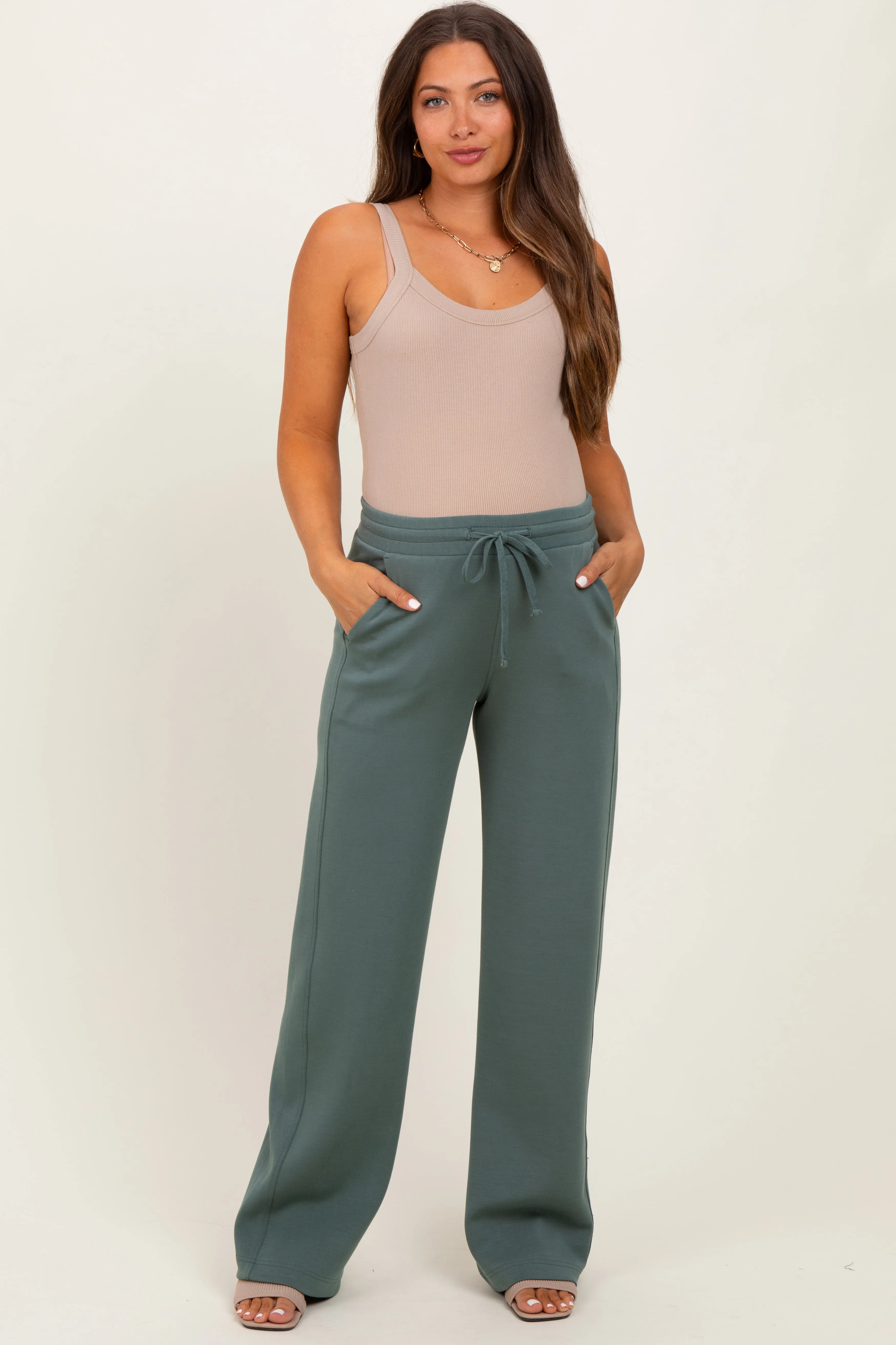 Light Teal Straight Leg Drawstring Maternity Sweatpants sold by Pinkblush