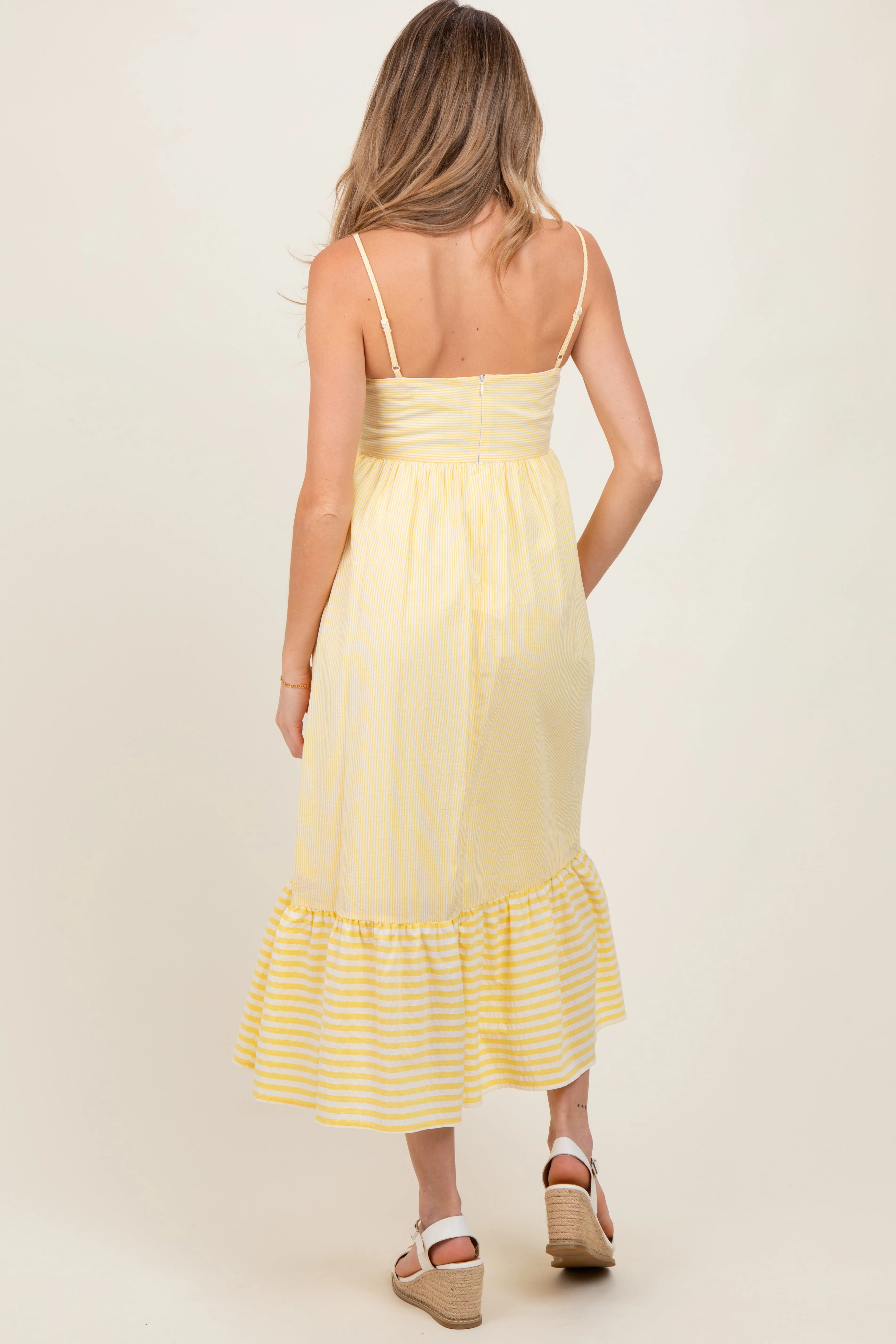 Yellow Embroidered Striped Colorblock Maternity Midi Dress sold by Pinkblush product image thumbnail 4