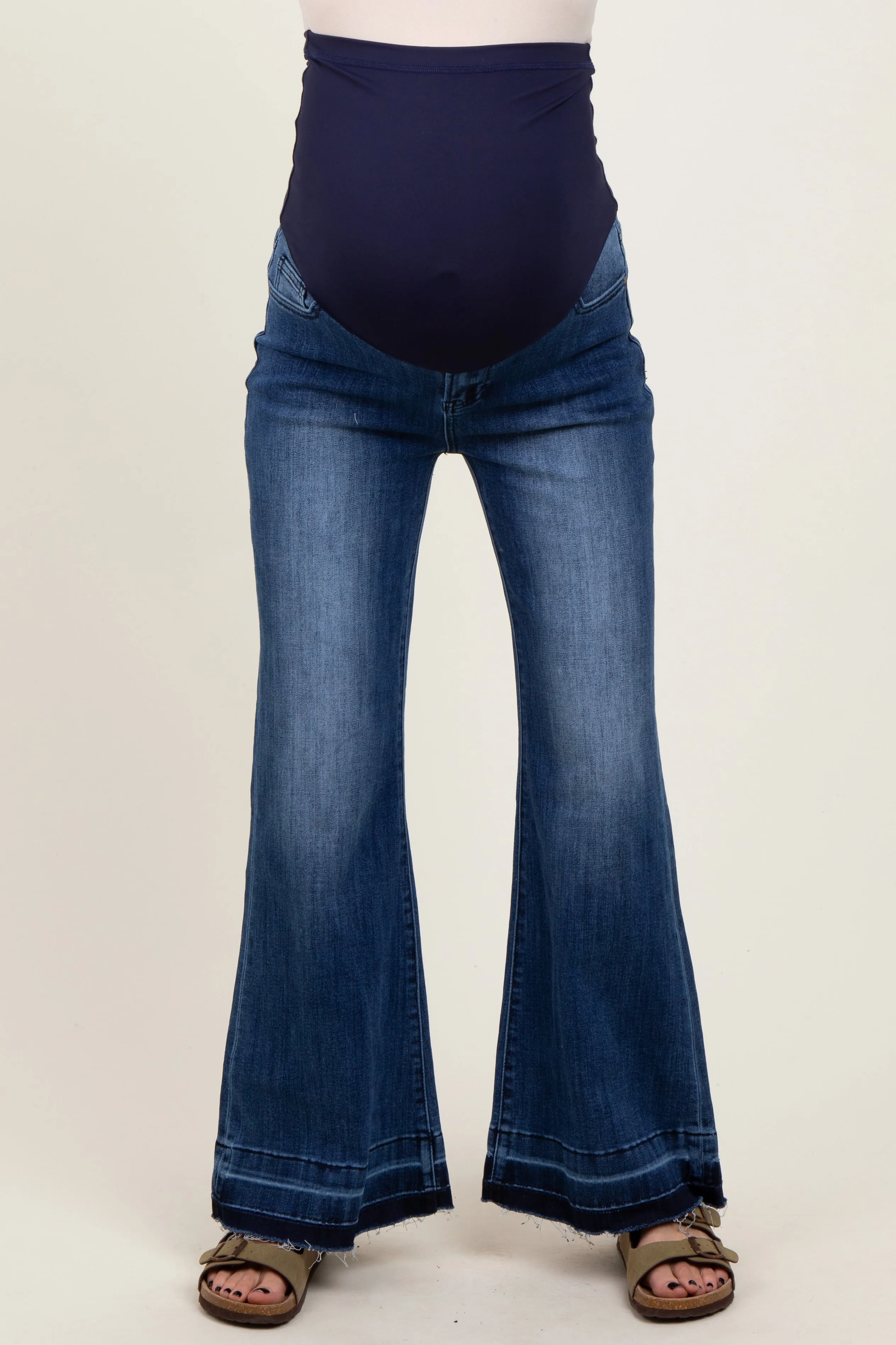 Blue Distressed Release Hem Flare Maternity Jeans sold by Pinkblush product image thumbnail 3