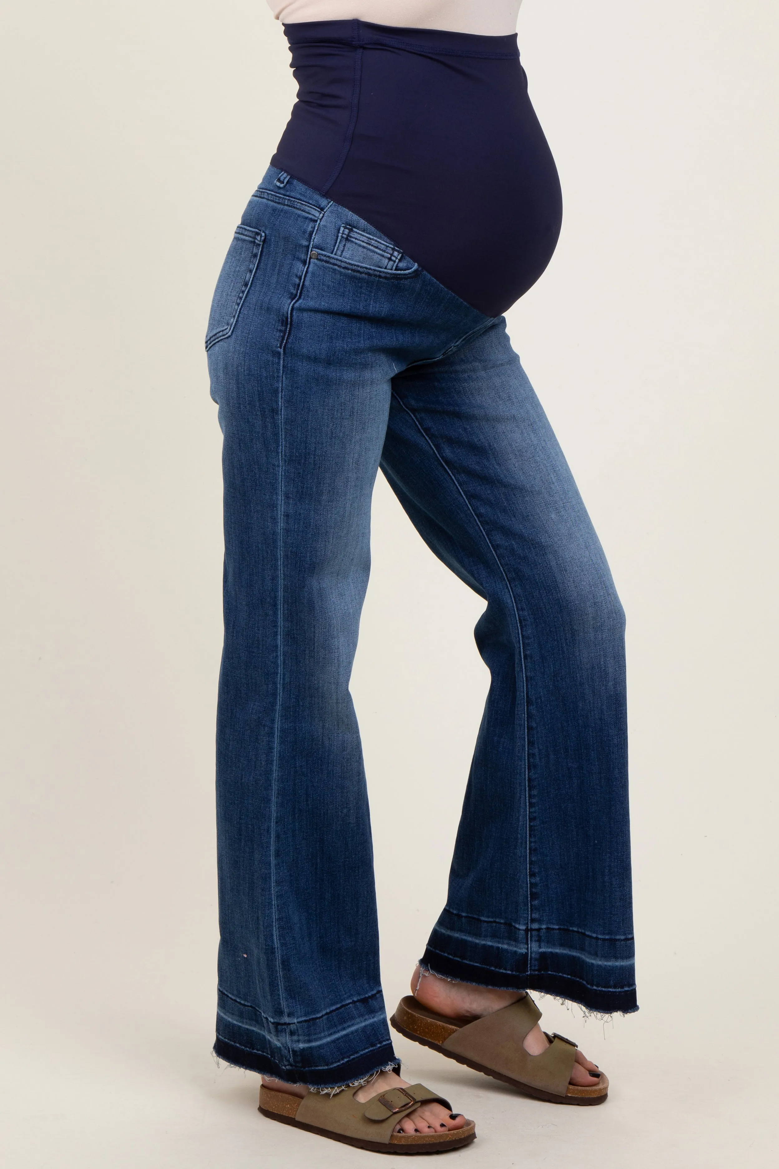 Blue Distressed Release Hem Flare Maternity Jeans sold by Pinkblush product image thumbnail 4