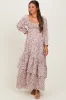 Cream Floral Asymmetrical Ruffle Hem Maternity Maxi Dress sold by Pinkblush
