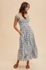 White Floral Smocked Ruffle Detail Midi Dress sold by Pinkblush
