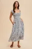 White Floral Smocked Ruffle Detail Midi Dress sold by Pinkblush