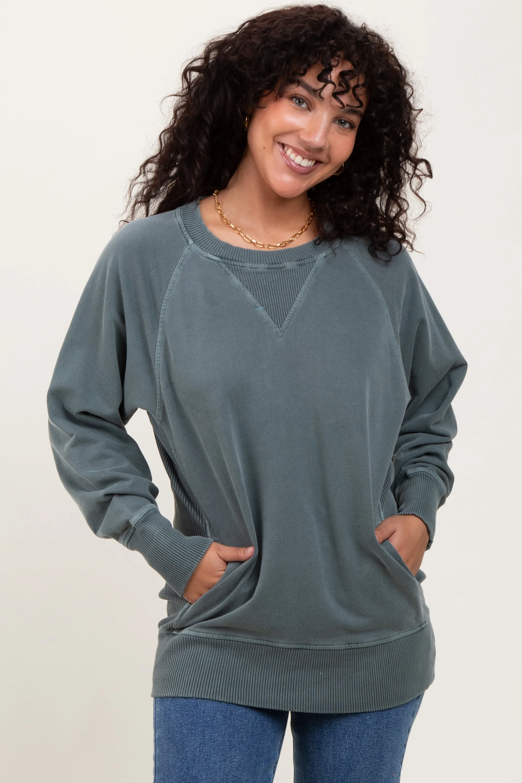 Light Olive Vintage Wash French Terry Pullover sold by Pinkblush