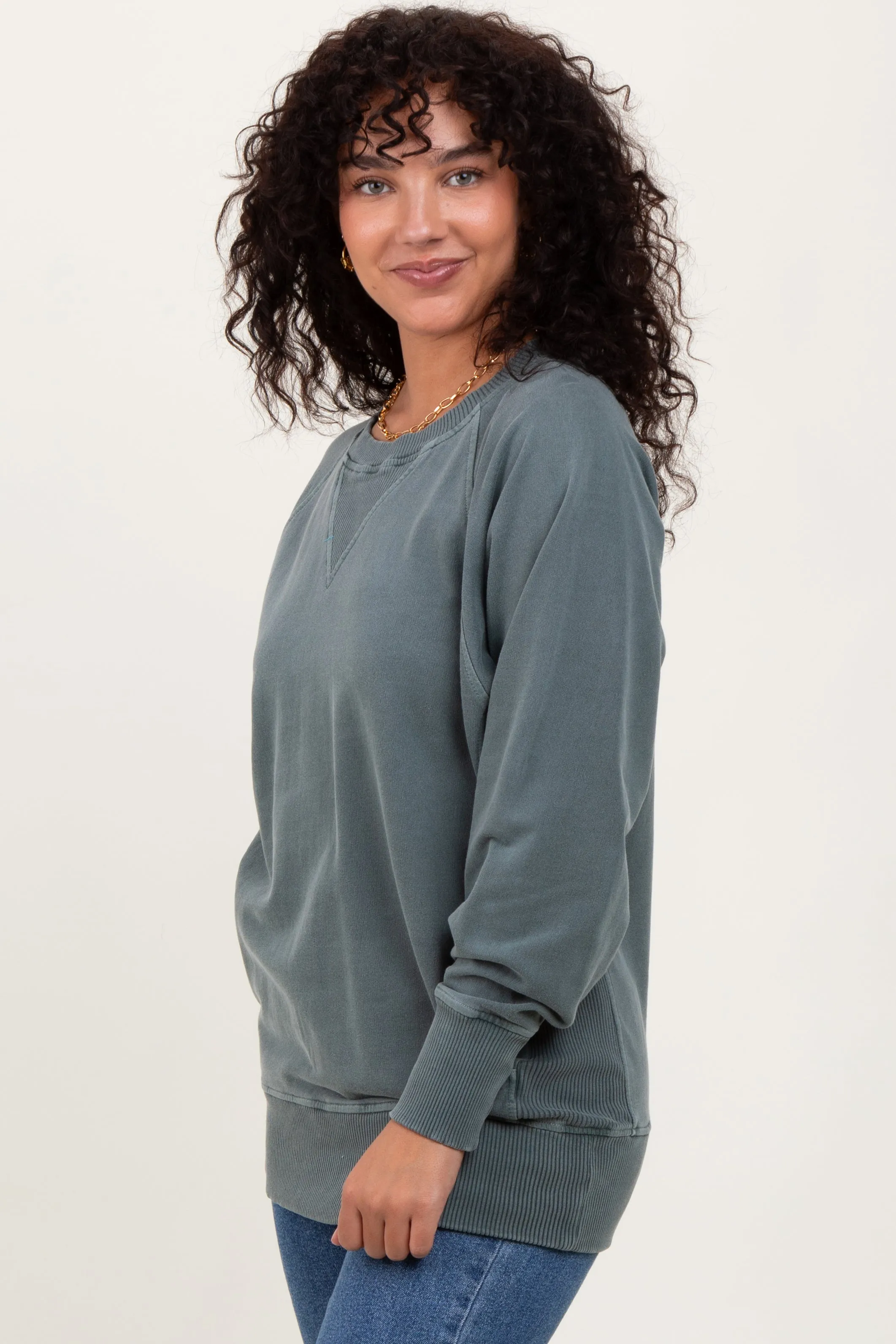 Light Olive Vintage Wash French Terry Pullover sold by Pinkblush product image thumbnail 2