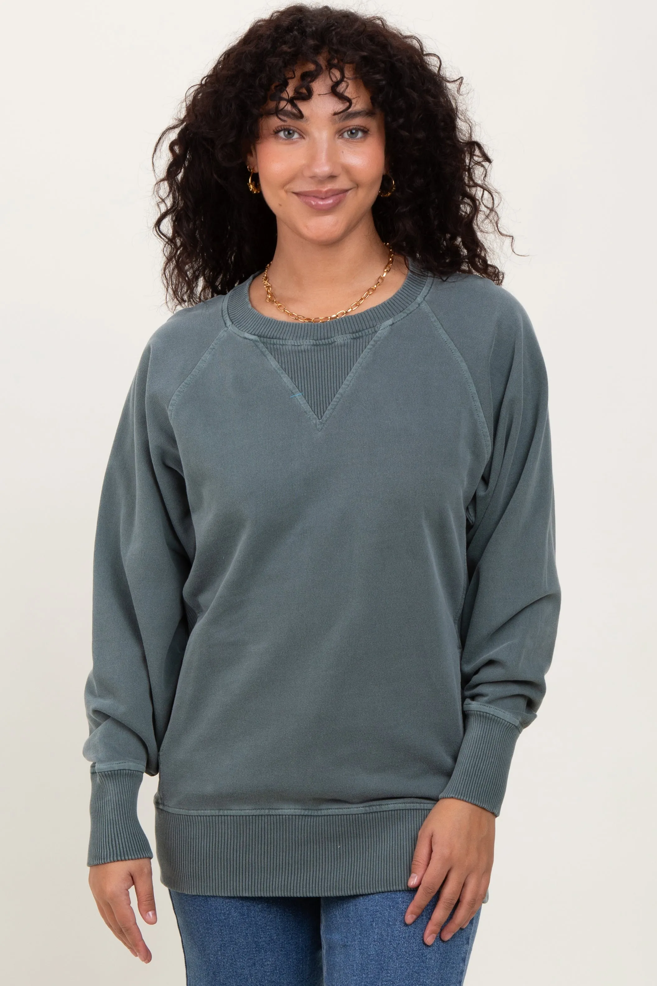 Light Olive Vintage Wash French Terry Pullover sold by Pinkblush product image thumbnail 3