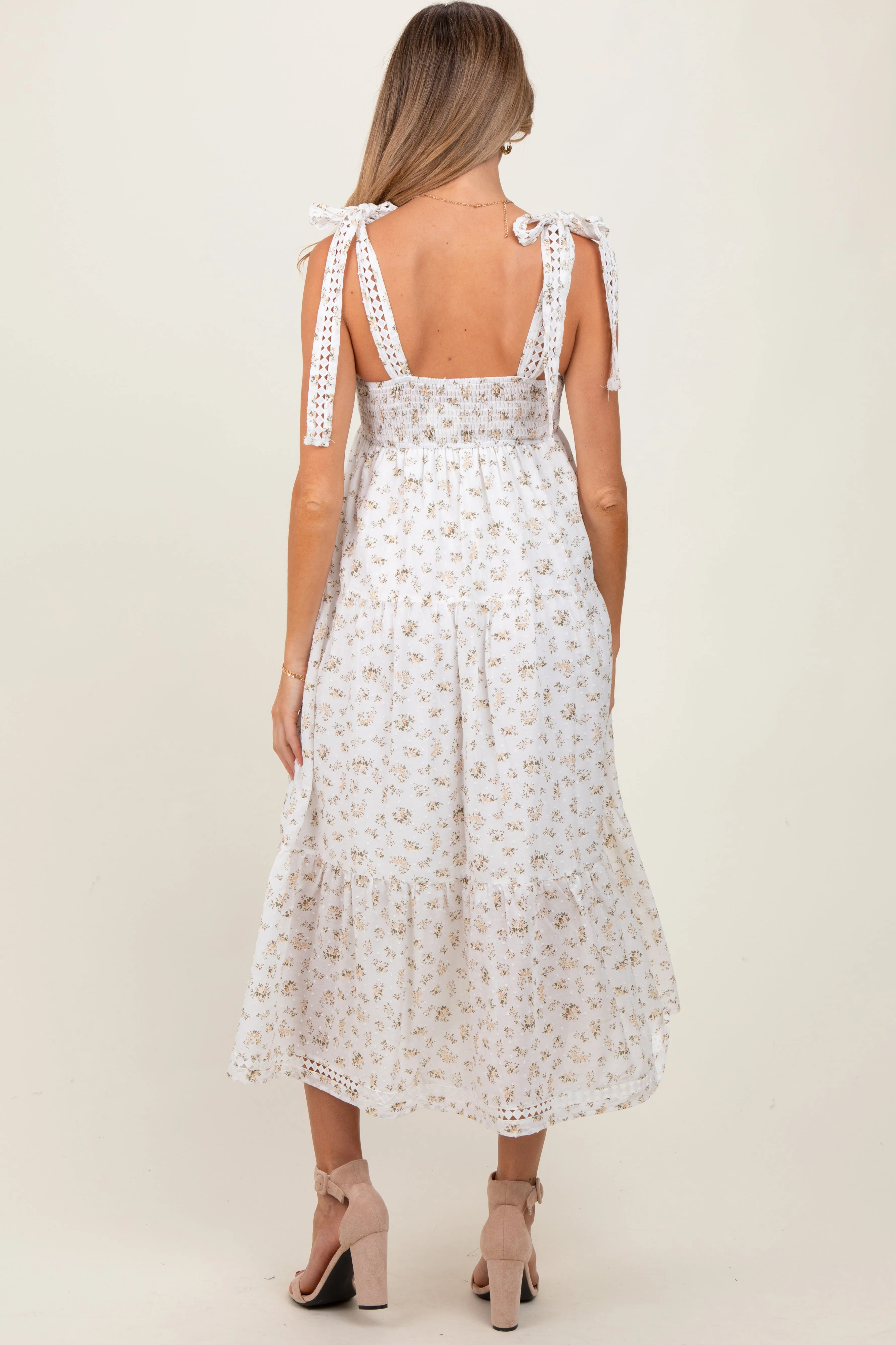 Light Yellow Floral Shoulder Tie Maternity Midi Dress sold by Pinkblush product image thumbnail 4