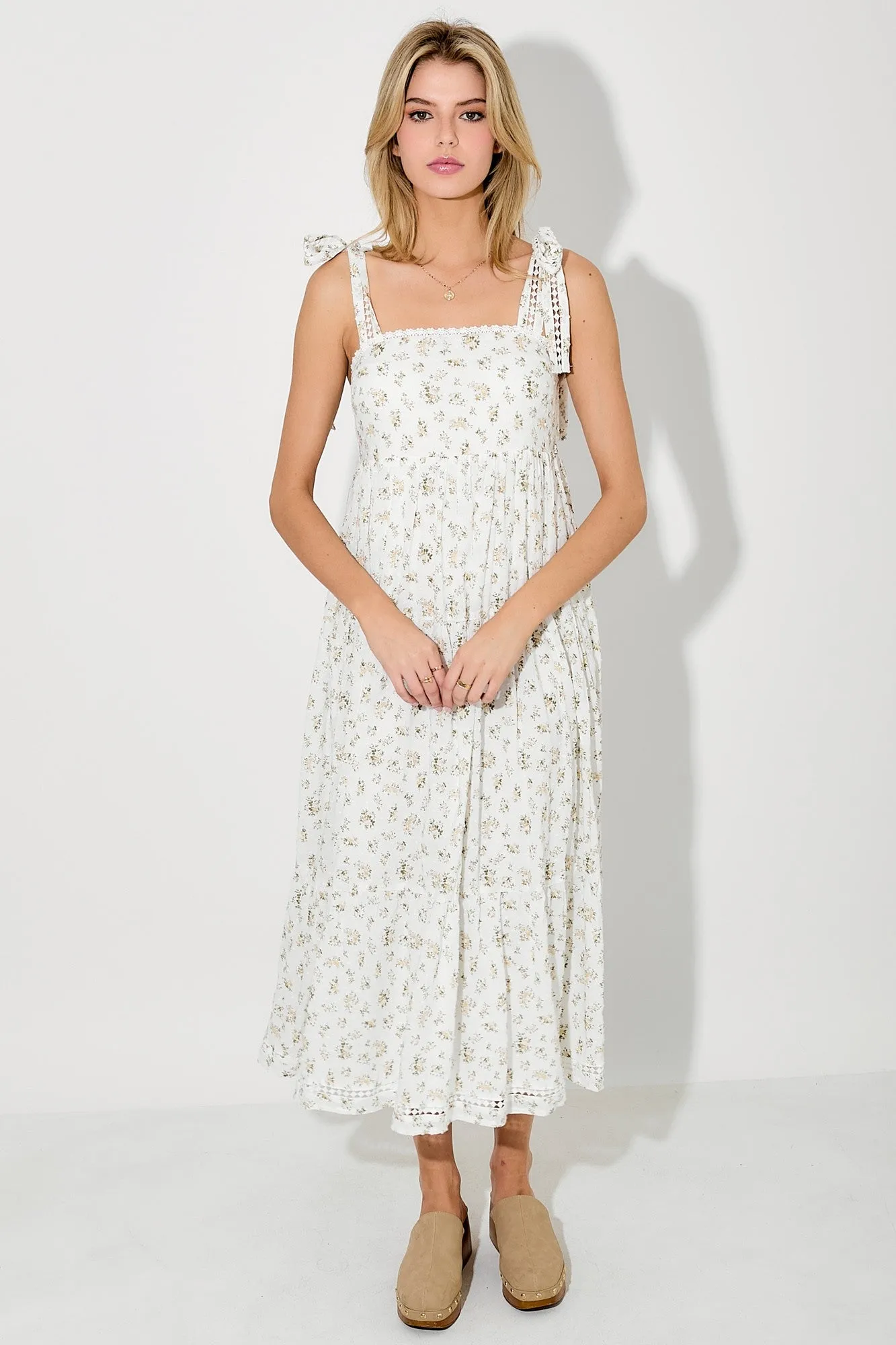 Light Yellow Floral Shoulder Tie Maternity Midi Dress sold by Pinkblush product image thumbnail 5