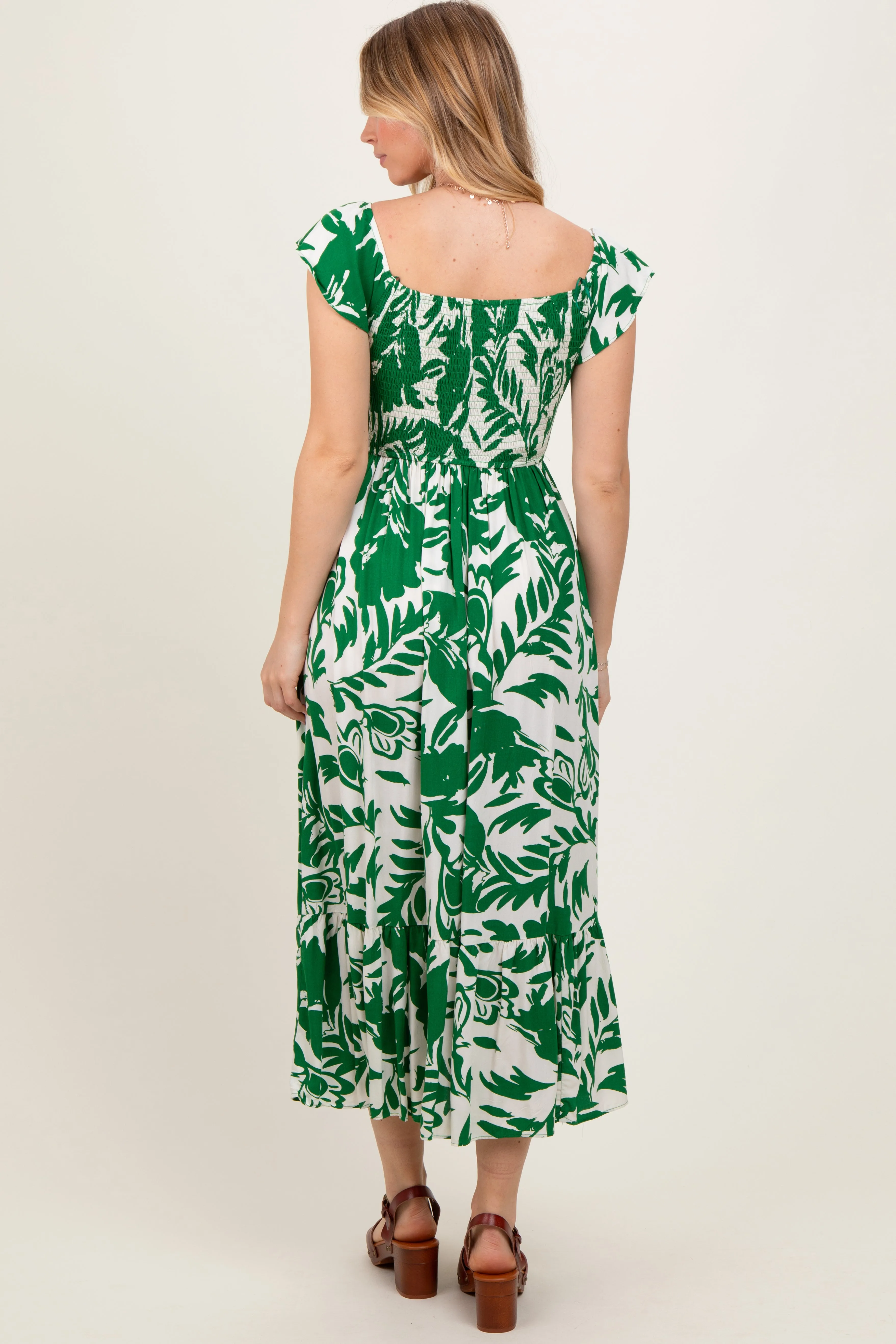 Green Cream Smocked Top Midi Dress sold by Pinkblush product image thumbnail 4