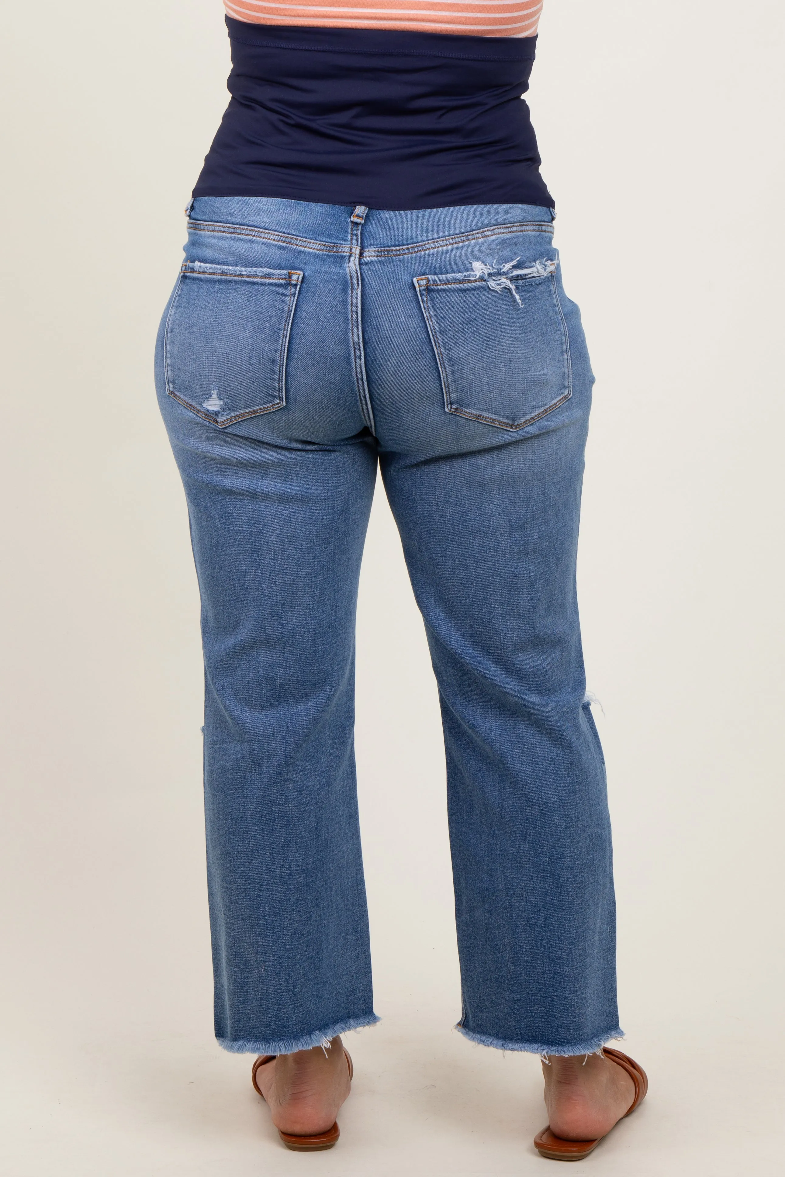 Blue Open Knee Fringe Hem Cropped Wide Leg Maternity Plus Jeans sold by Pinkblush product image thumbnail 5