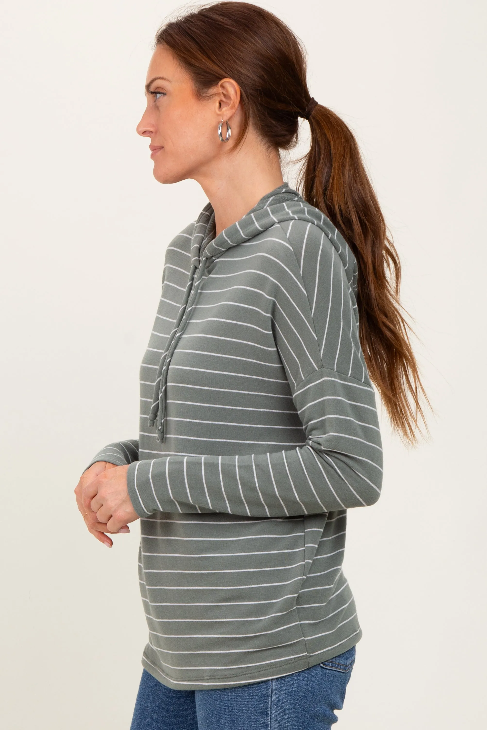Olive Striped Drawstring Hoodie Top sold by Pinkblush product image thumbnail 3