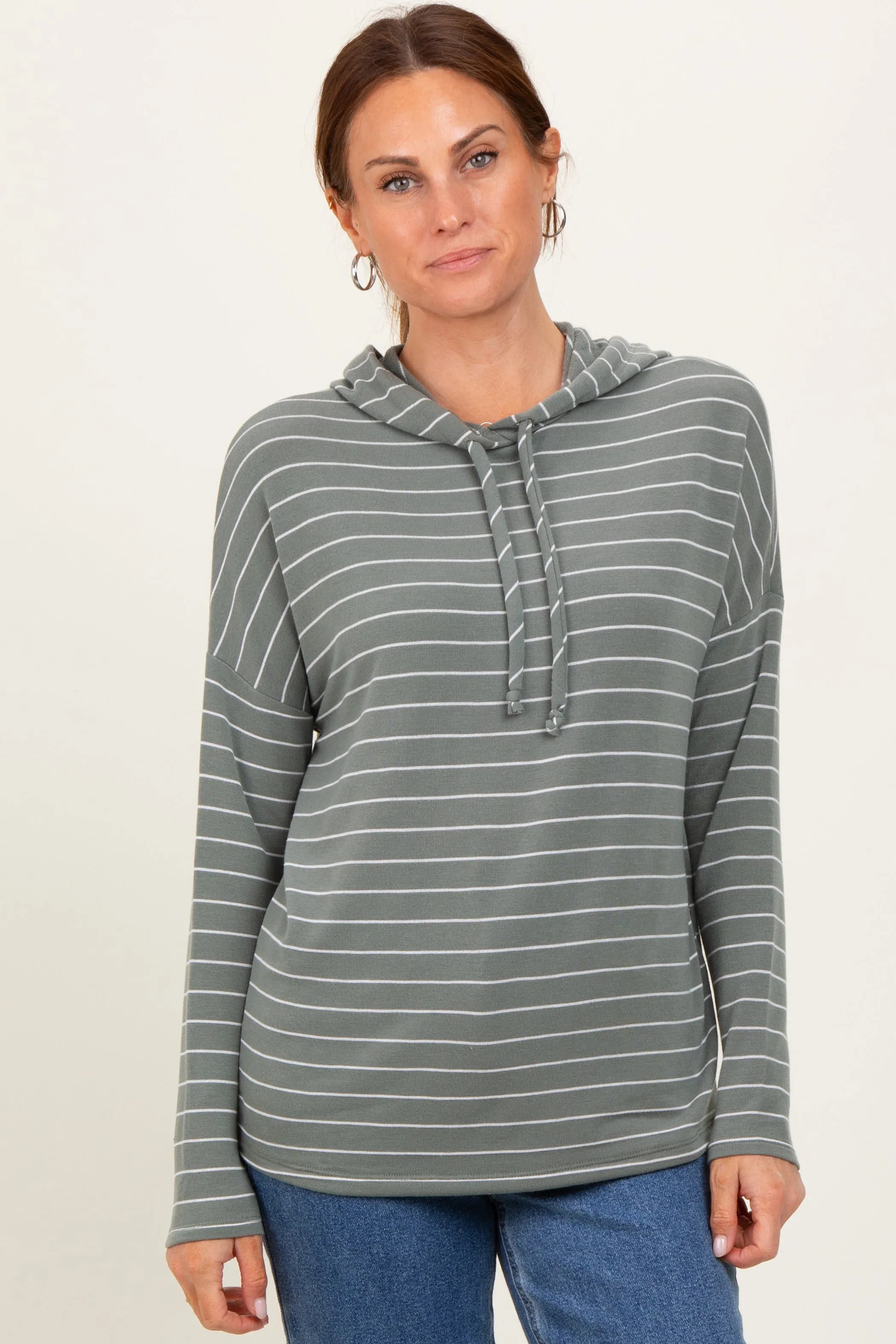 Olive Striped Drawstring Hoodie Top sold by Pinkblush