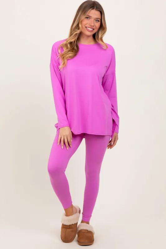 Mauve Brushed Knit Oversized Top and Legging Set sold by Pinkblush