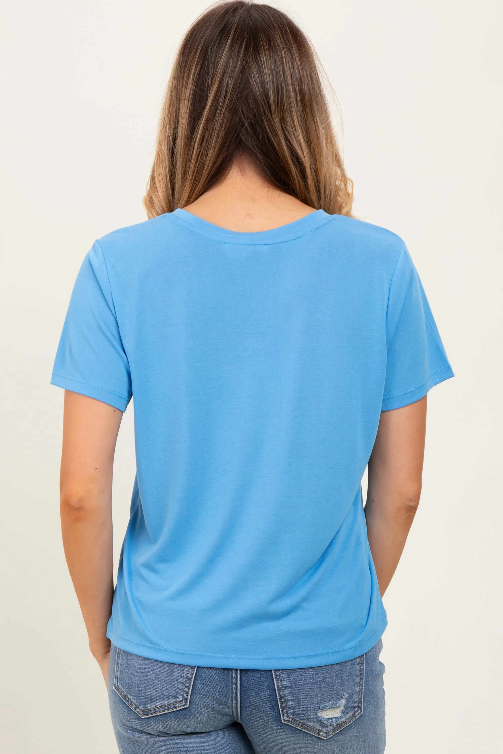 Blue Basic Round Neck Short Sleeve T-Shirt sold by Pinkblush product image thumbnail 4