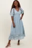 Light Blue Smocked Crochet Ruffle Trim Maternity Midi Dress sold by Pinkblush