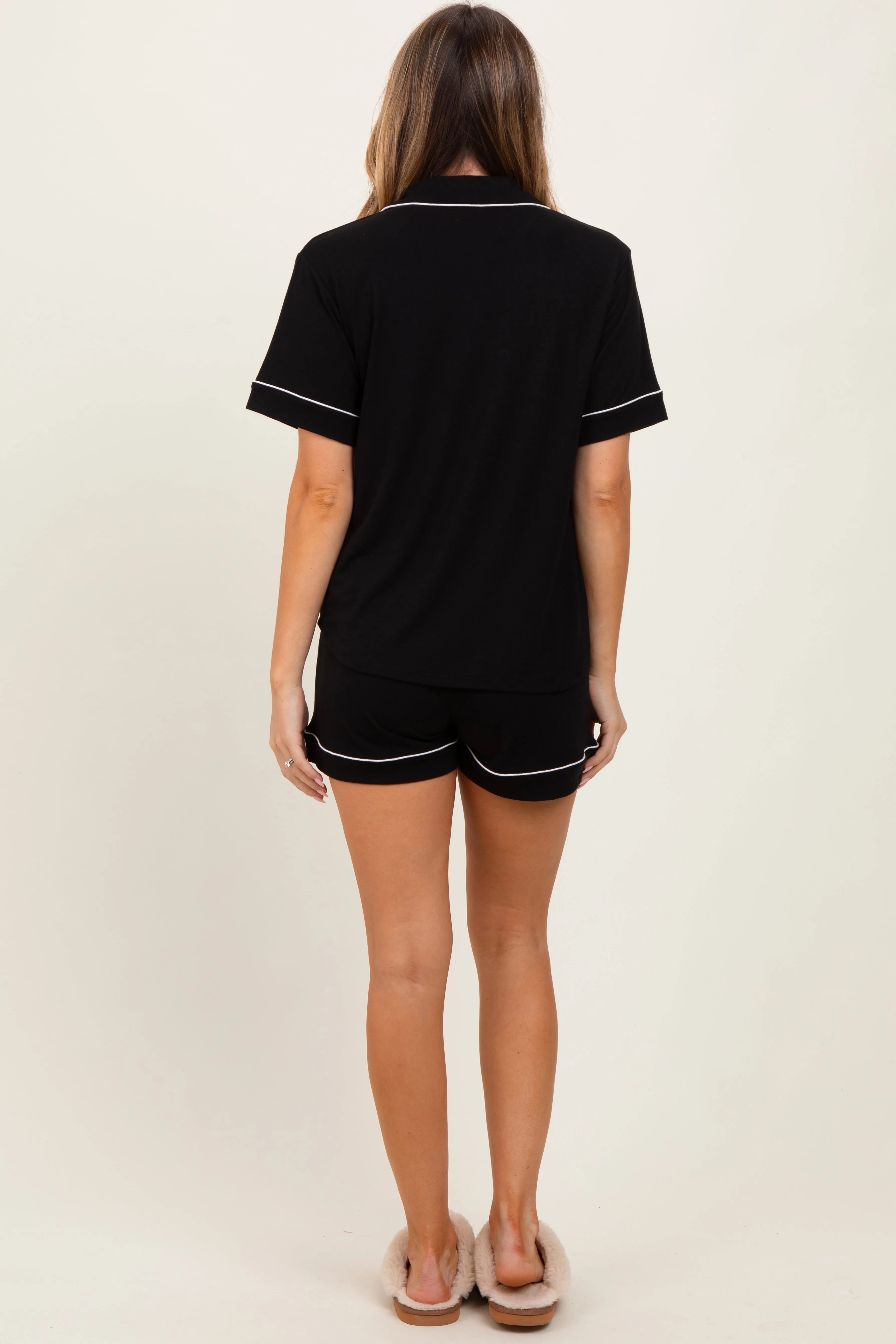 Black Short Sleeve Button Down Shirt Shorts Set sold by Pinkblush product image thumbnail 4
