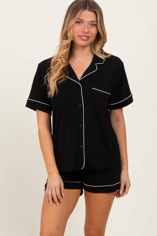 Black Short Sleeve Button Down Shirt Shorts Set sold by Pinkblush